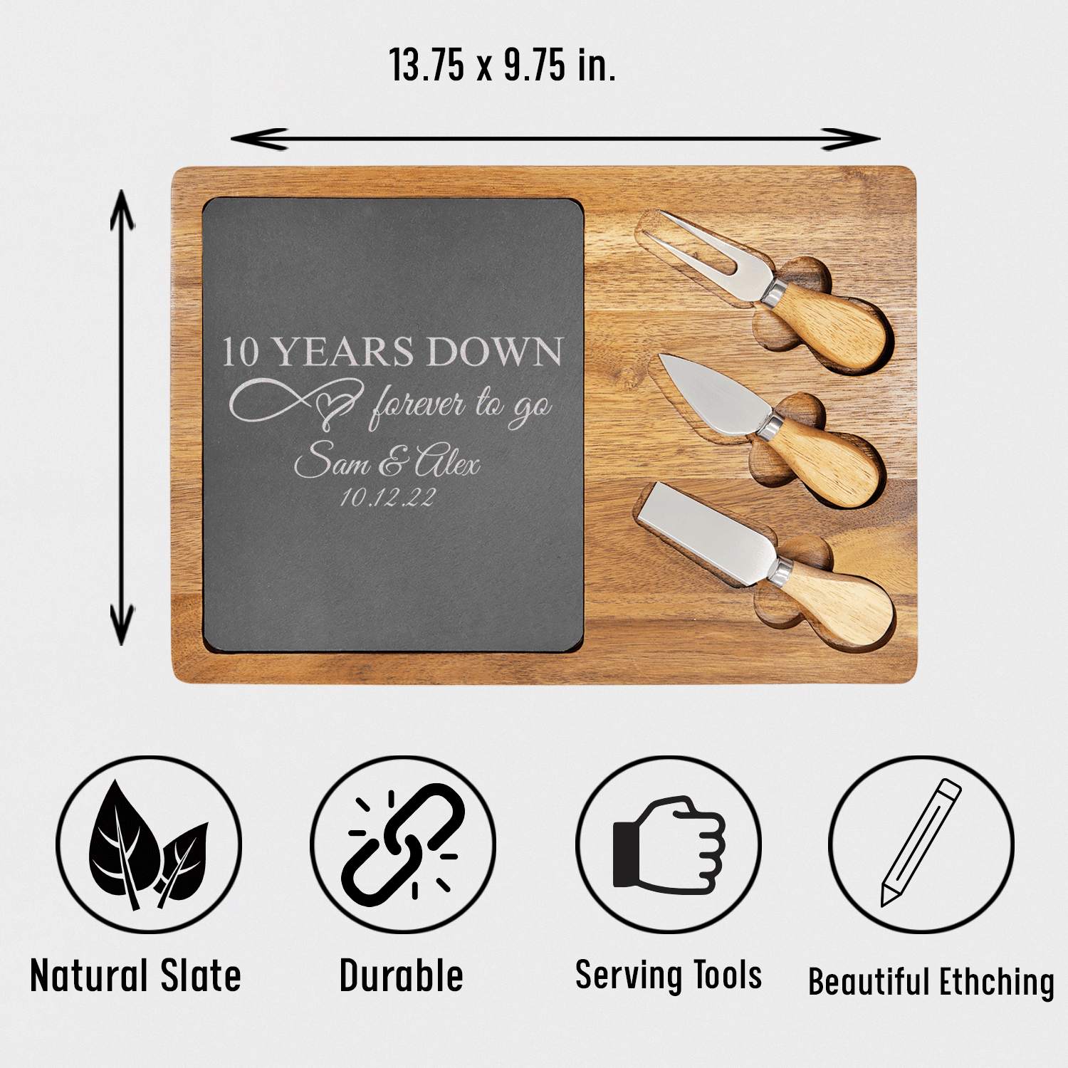 10 Years Down Wood Slate Serving Tray