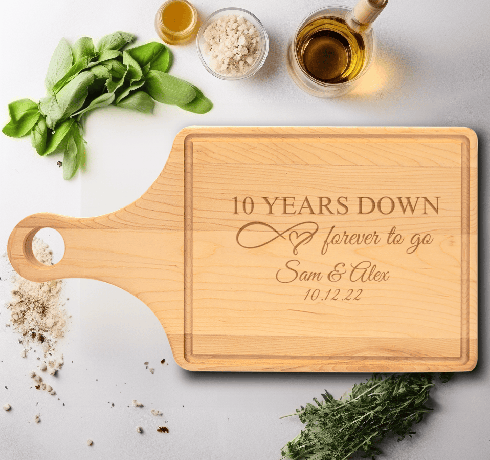 Anniversary Maple Paddle Cutting Board With 10 Years Down Design