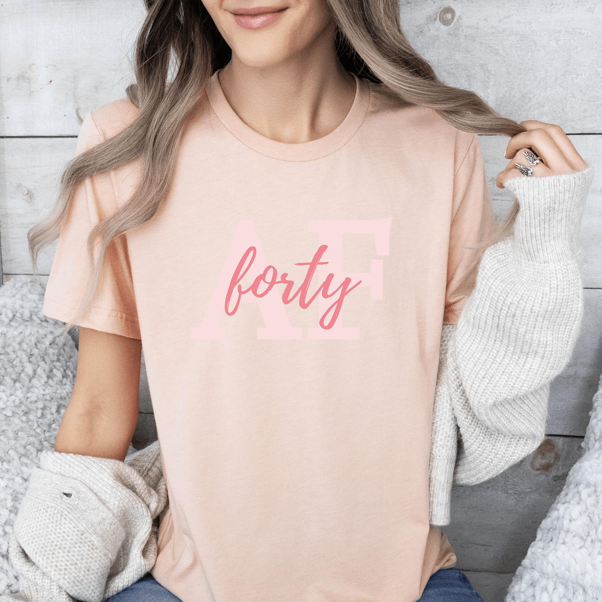 Womens Heather Peach T Shirt with 40-AF design