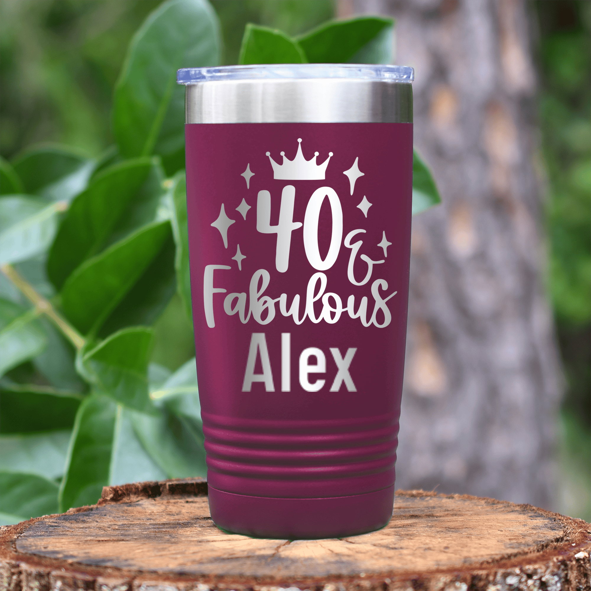 Maroon Birthday Tumbler With 40 And Fabulous Crown Design