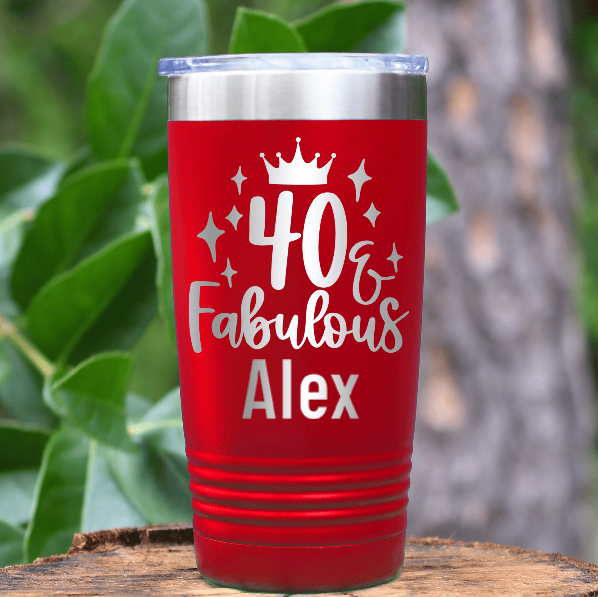 Red Birthday Tumbler With 40 And Fabulous Crown Design