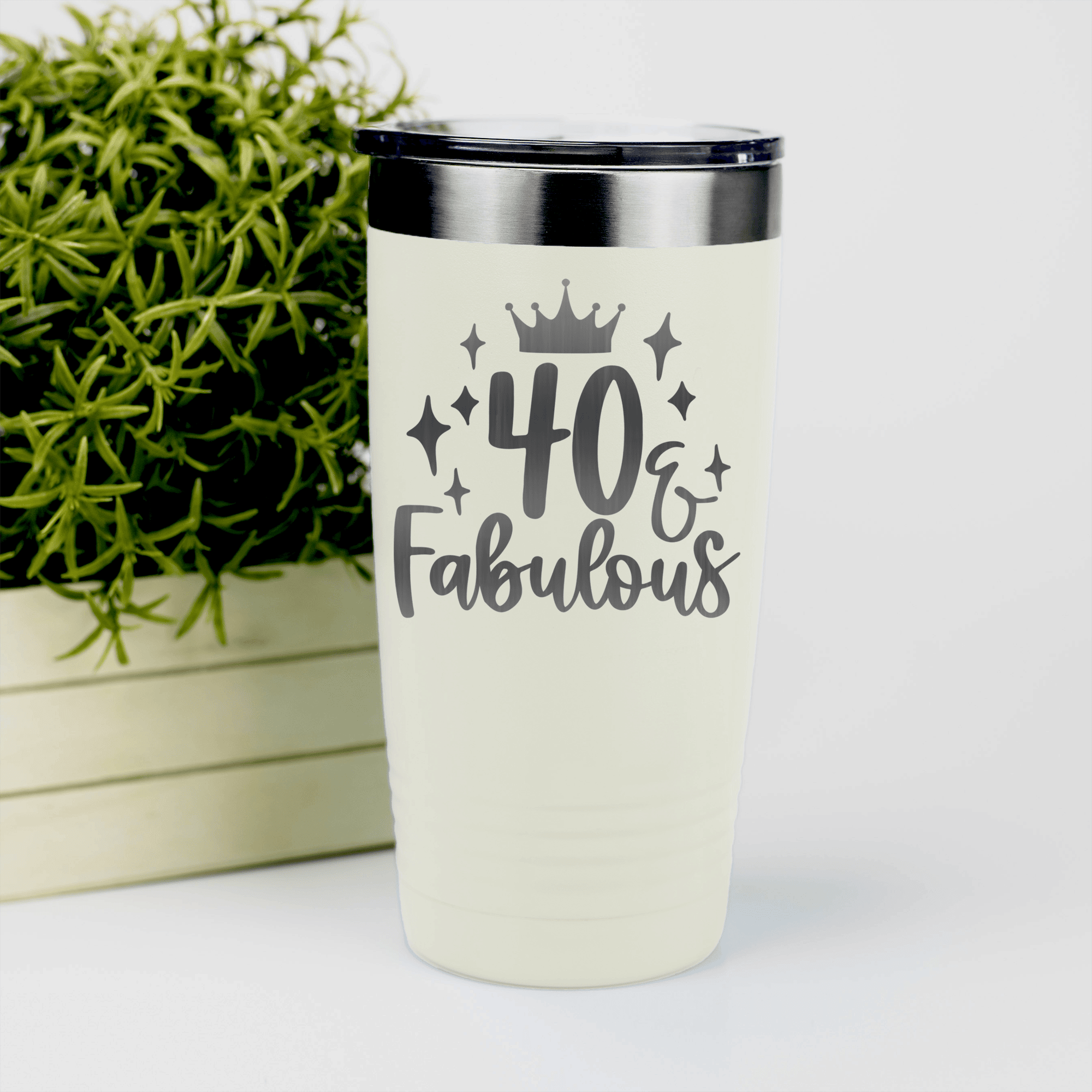 White birthday tumbler 40 And Fabulous Crown