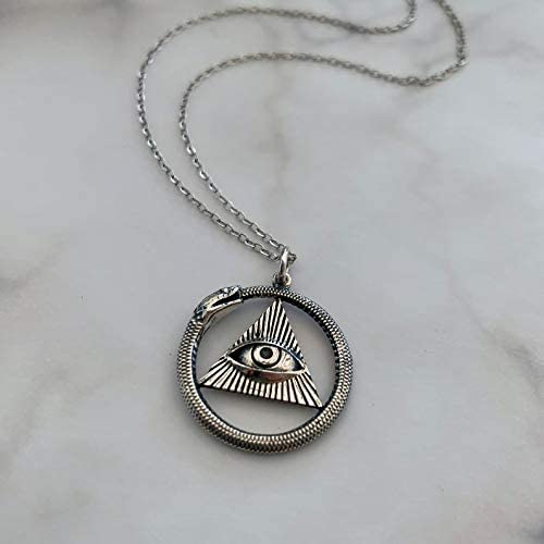 Two Cups Ouroboros All Seeing Eye Pendant Necklace • Antique Sterling Silver Chain • Sterling Silver Ouroboros Snake • Eye of God • Spiritual Gifts for Women • Healing Jewelry