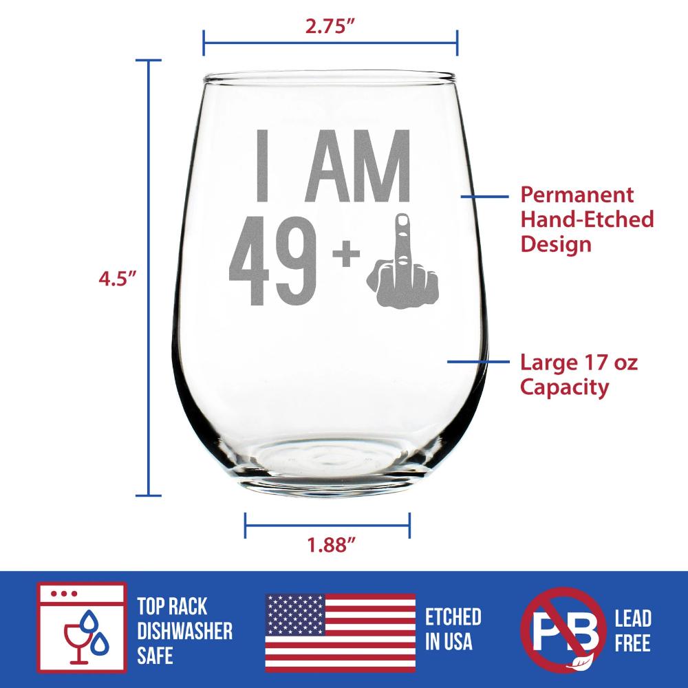 50th Birthday Stemless Wine Glass