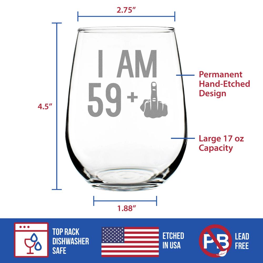 60th Birthday Stemless Wine Glass