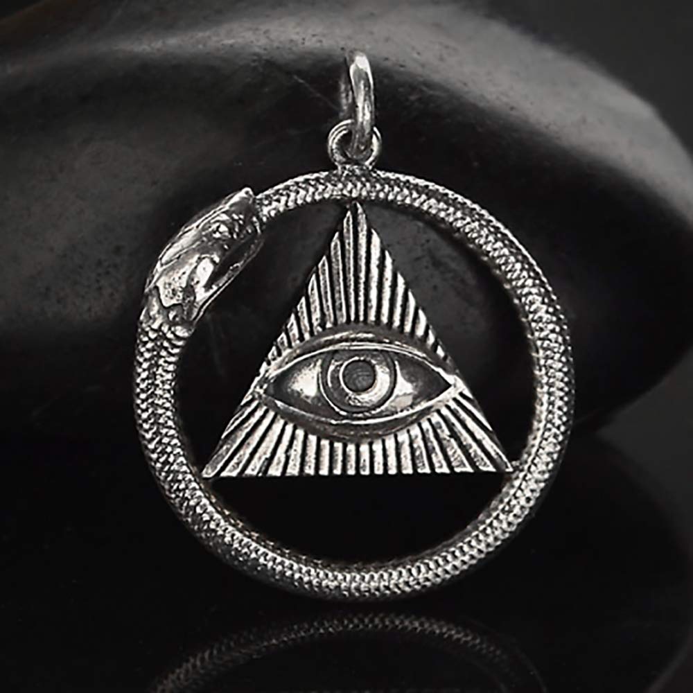 Two Cups Ouroboros All Seeing Eye Pendant Necklace • Antique Sterling Silver Chain • Sterling Silver Ouroboros Snake • Eye of God • Spiritual Gifts for Women • Healing Jewelry