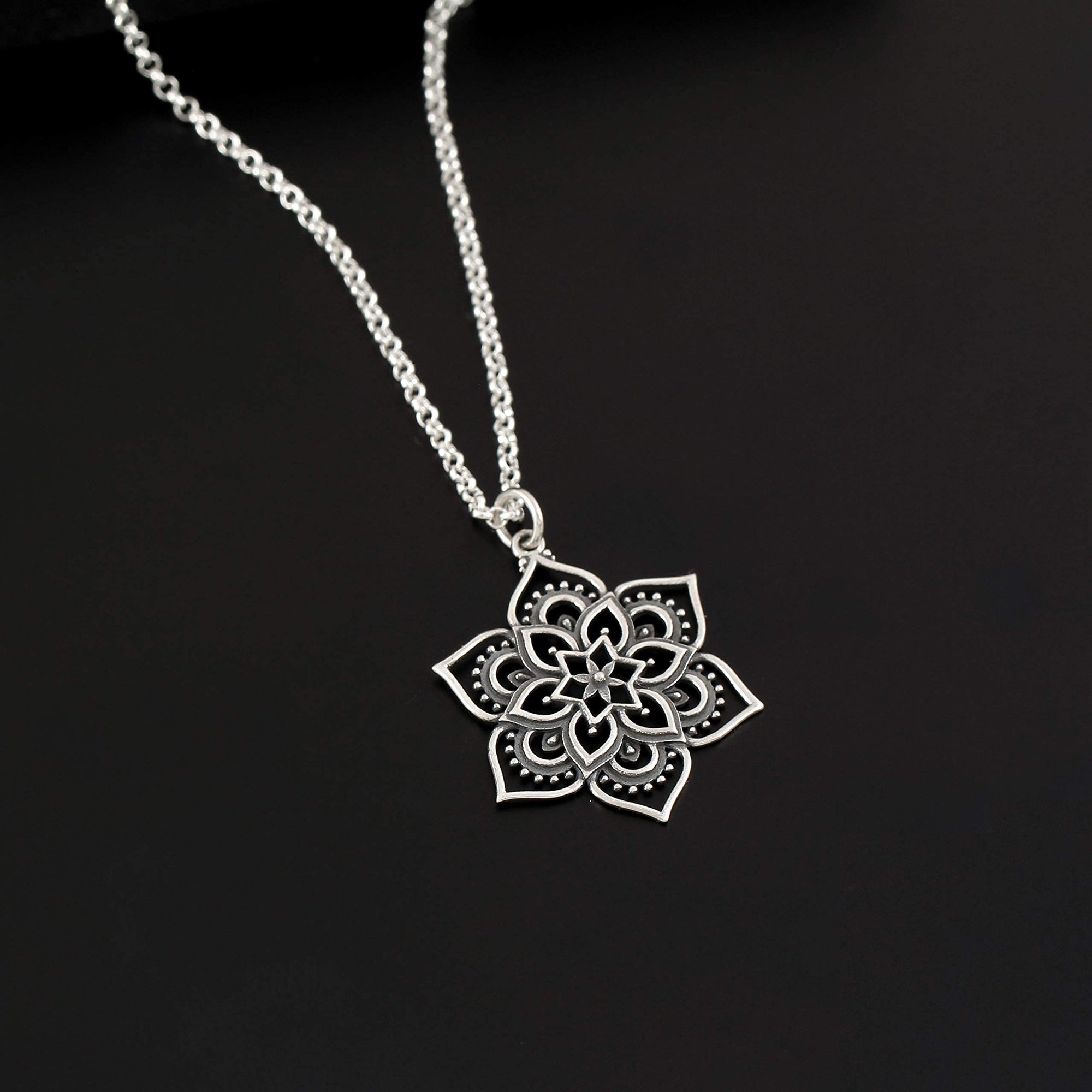 Flower Lotus Mandala Pendant Necklace • Sterling Silver Mandala • Highly Detailed Charm • Sacred Geometry Jewelry • Spiritual Healing Necklace • Meditation Yoga Enlightenment