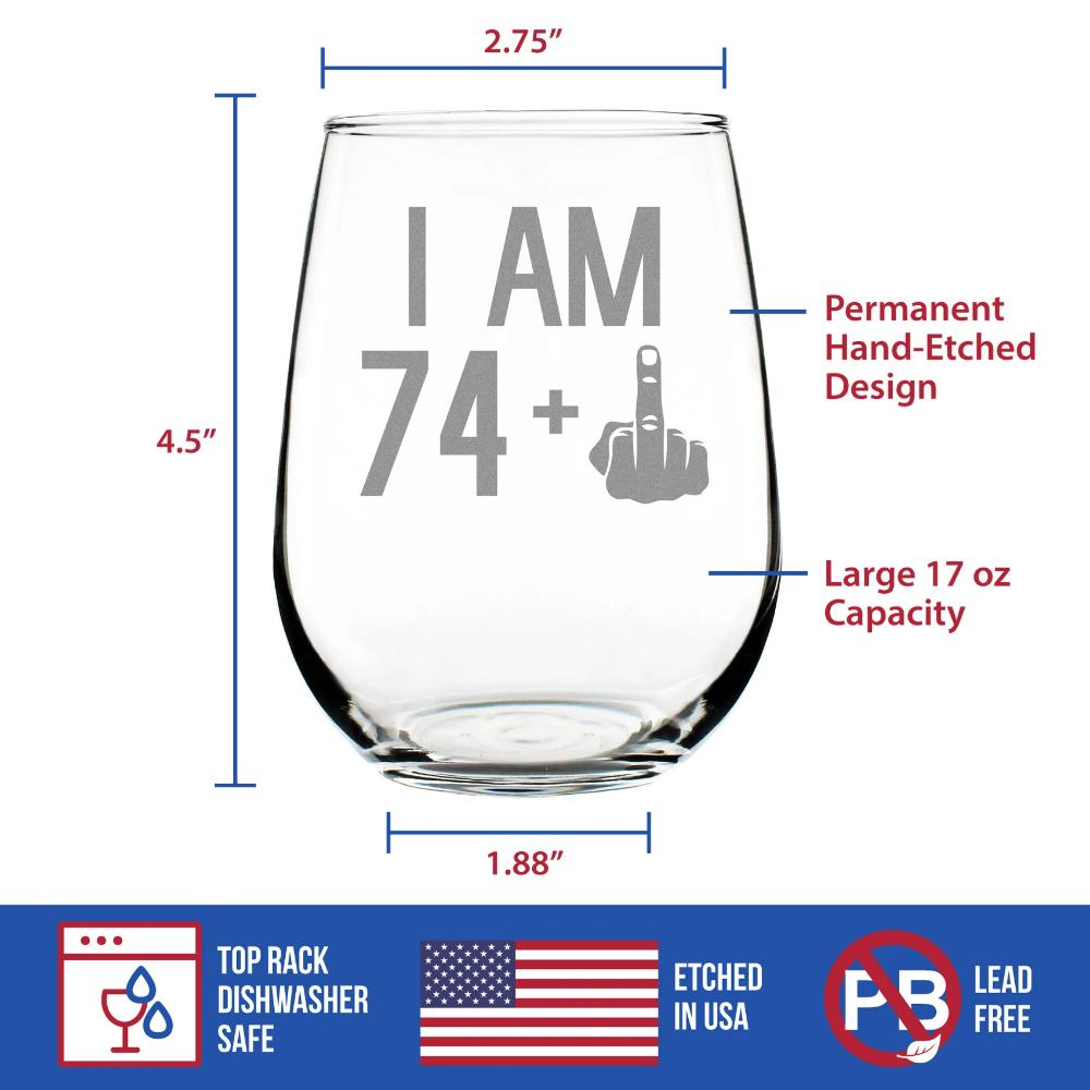 75th Birthday Stemless Wine Glass