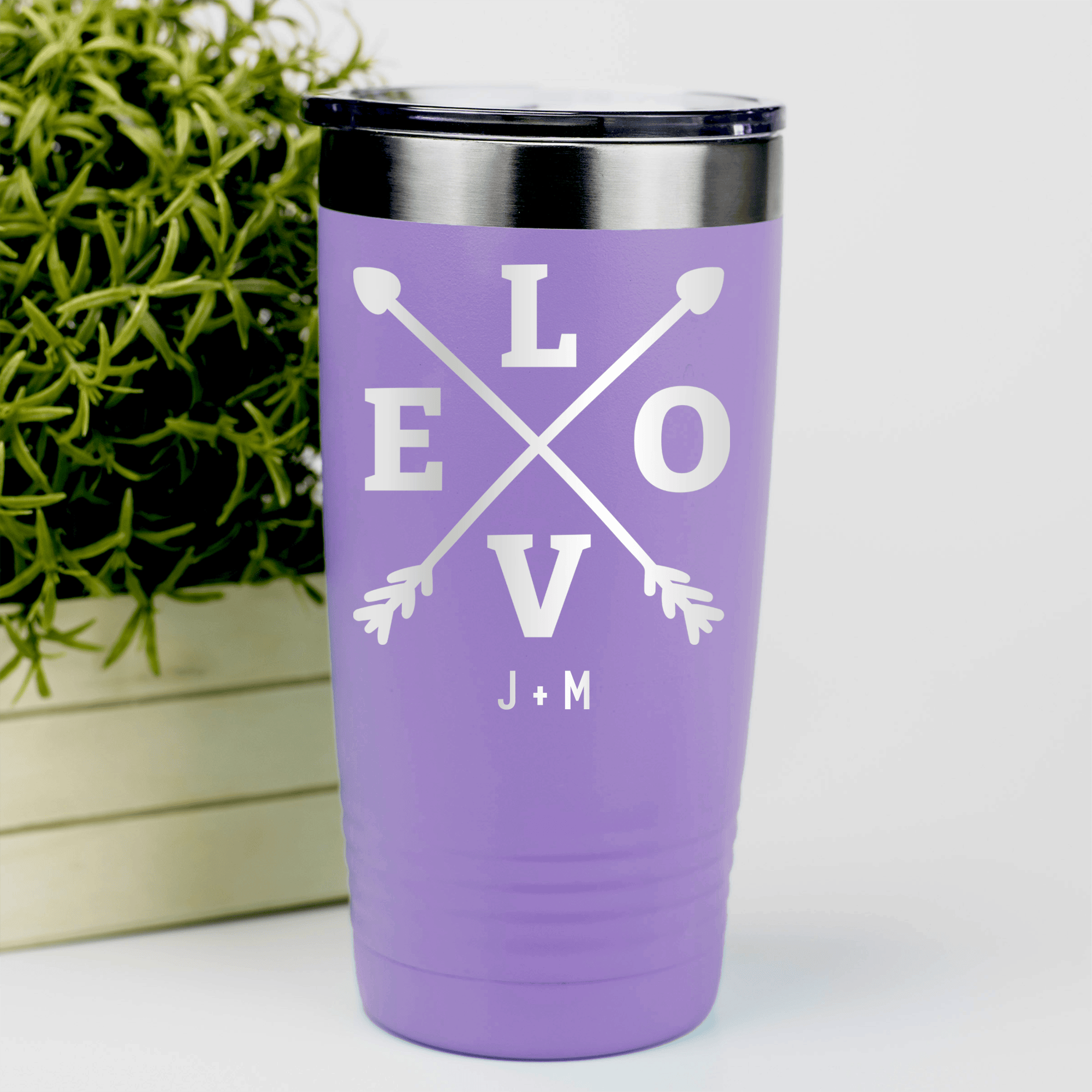 Light Purple Valentines Day Tumbler With Arrow Of Love Design