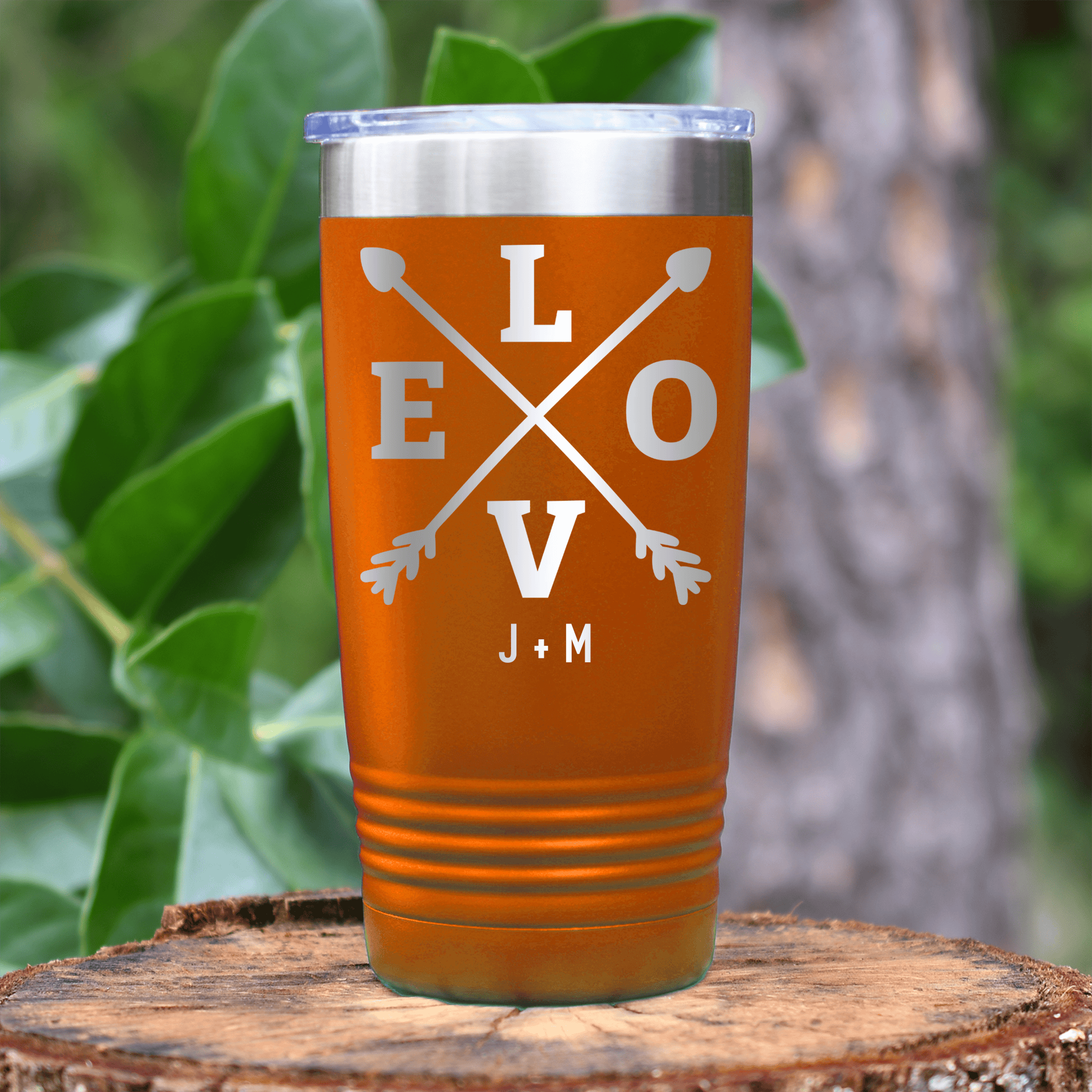 Orange Valentines Day Tumbler With Arrow Of Love Design