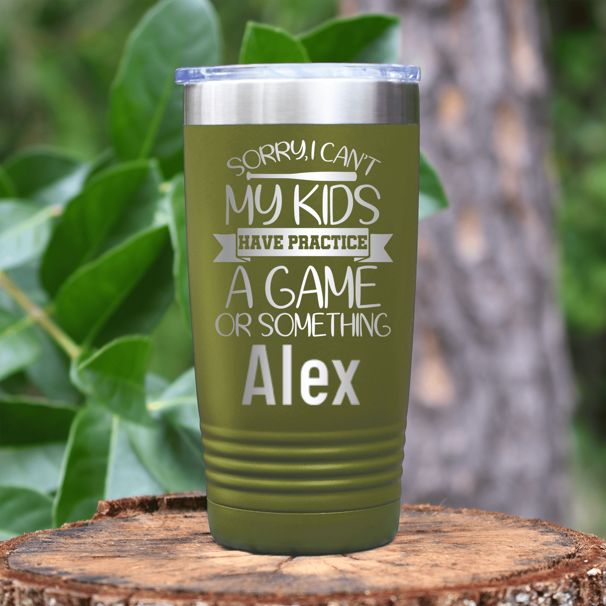 Military Green Baseball Mom Tumbler With Baseball Mom Sorry My Kids Have Practice Design