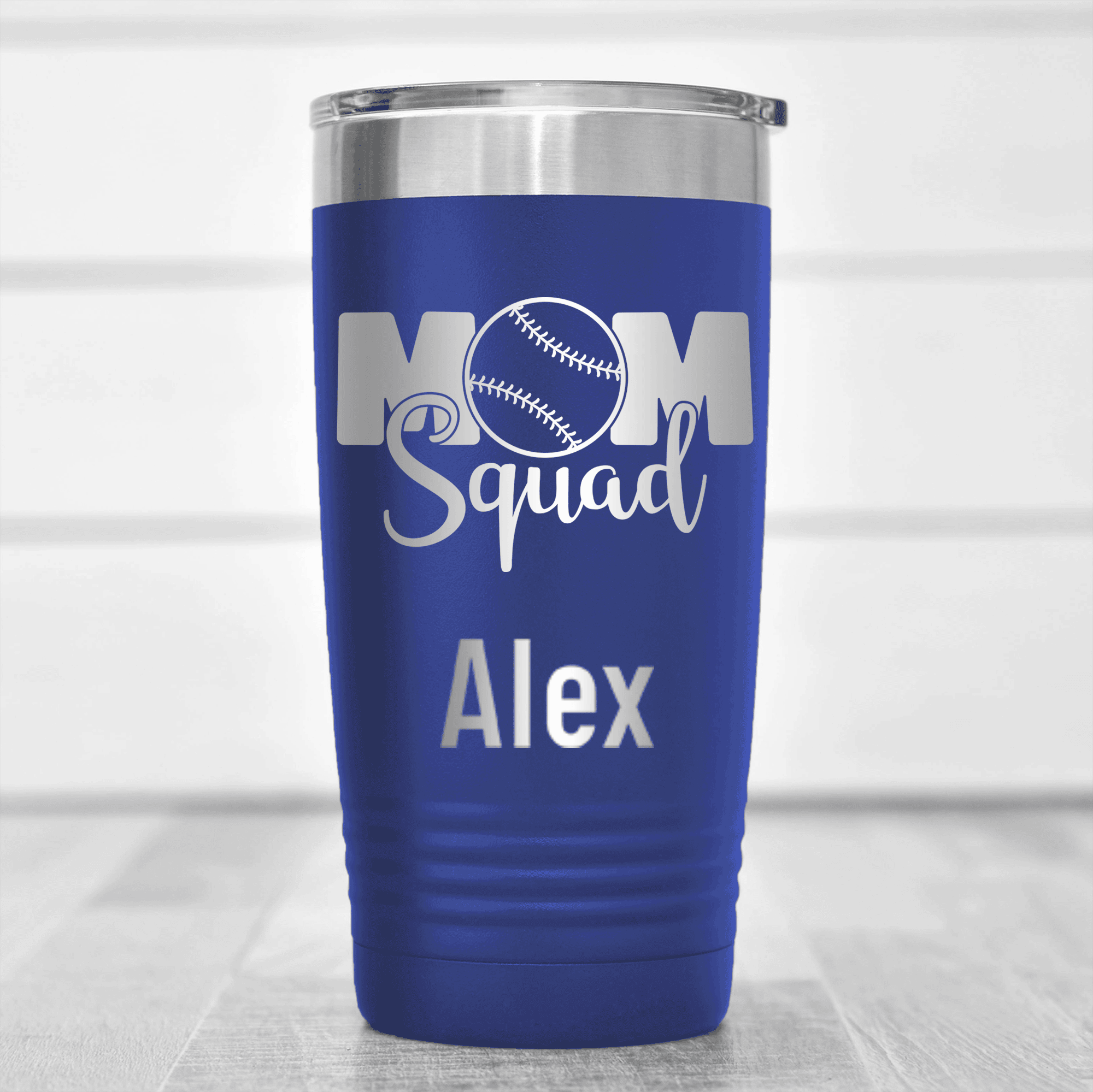 Blue Baseball Mom Tumbler With Baseball Mom Squad Design