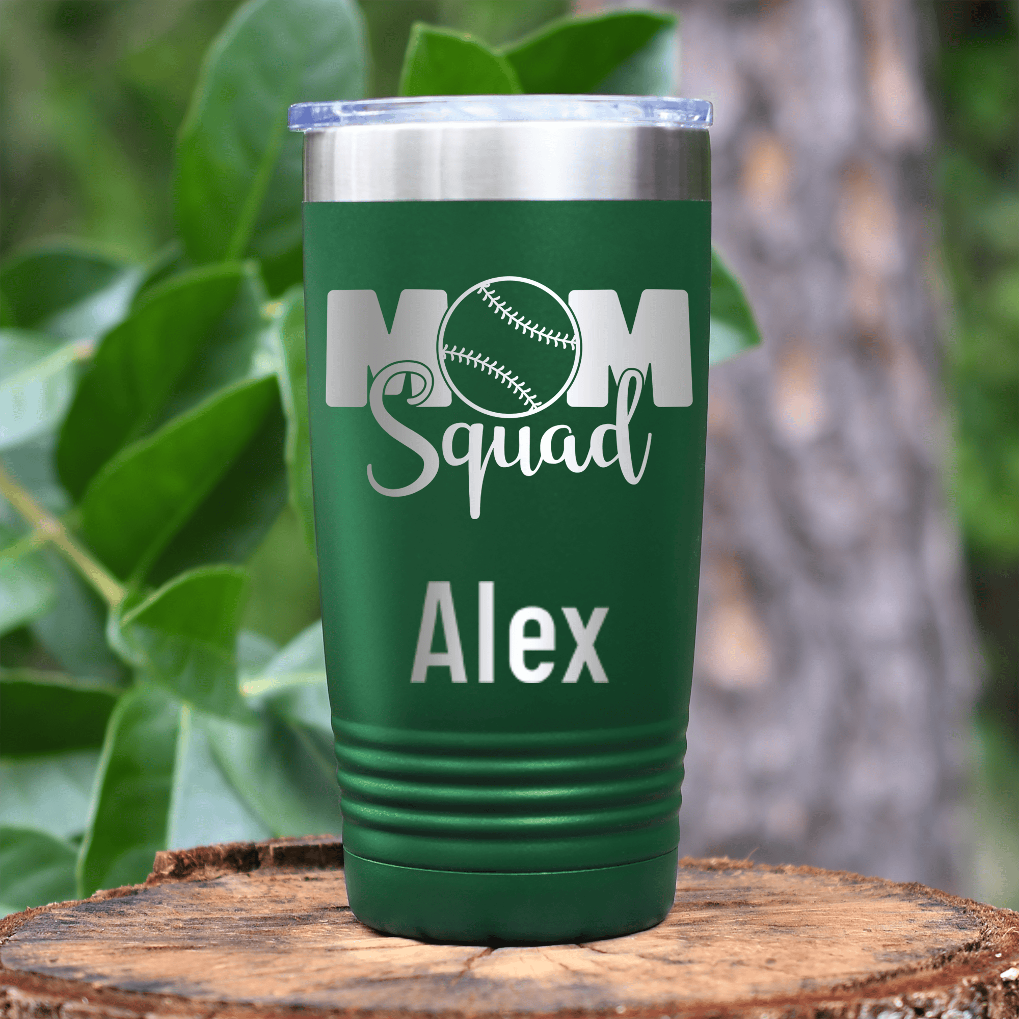 Green Baseball Mom Tumbler With Baseball Mom Squad Design