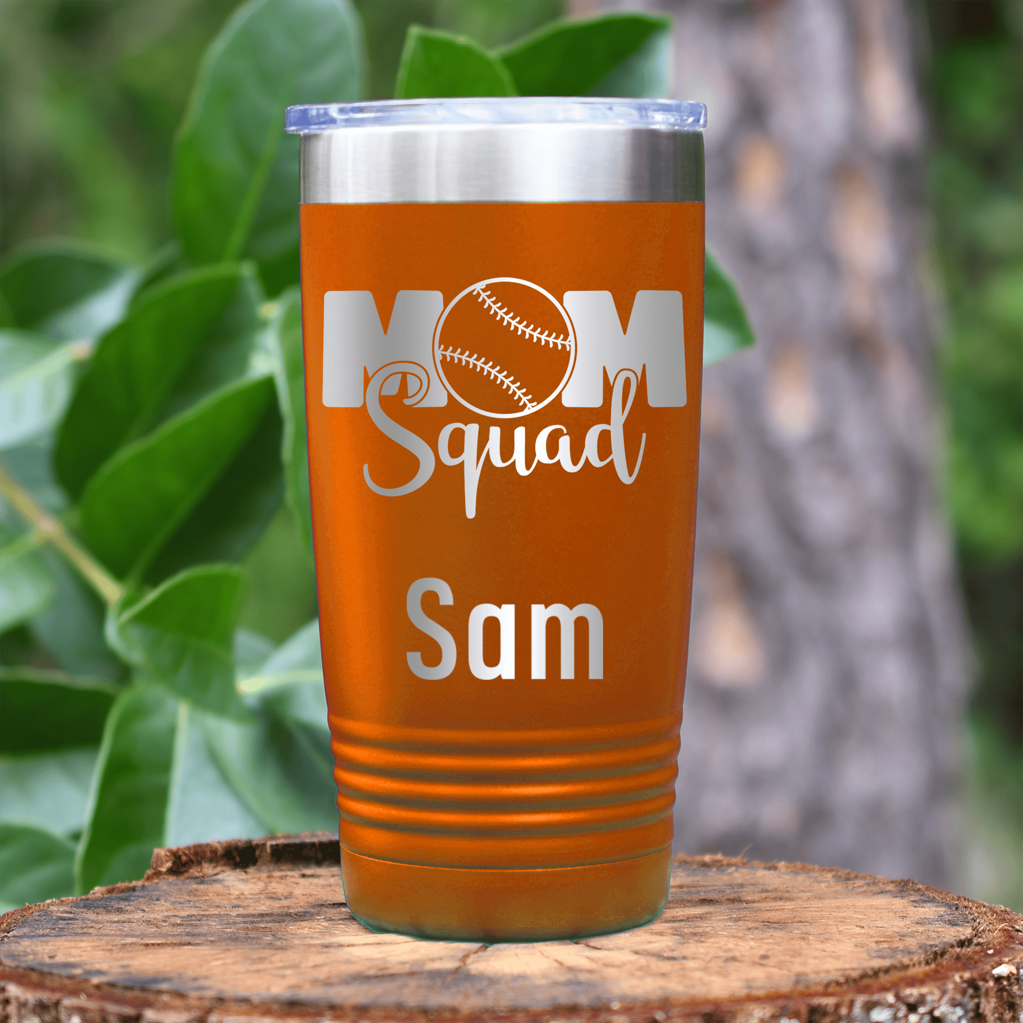 Orange Baseball Mom Tumbler With Baseball Mom Squad Design