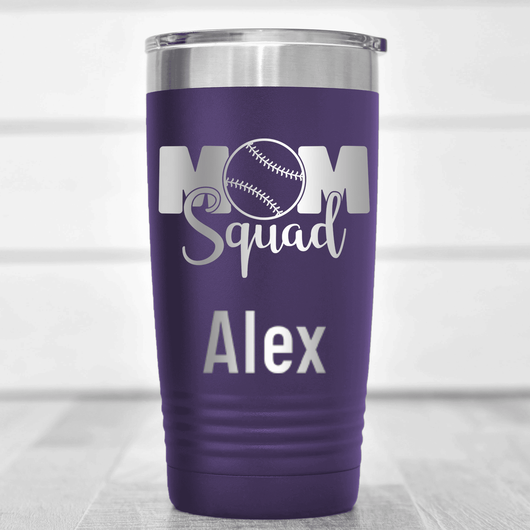 Purple Baseball Mom Tumbler With Baseball Mom Squad Design