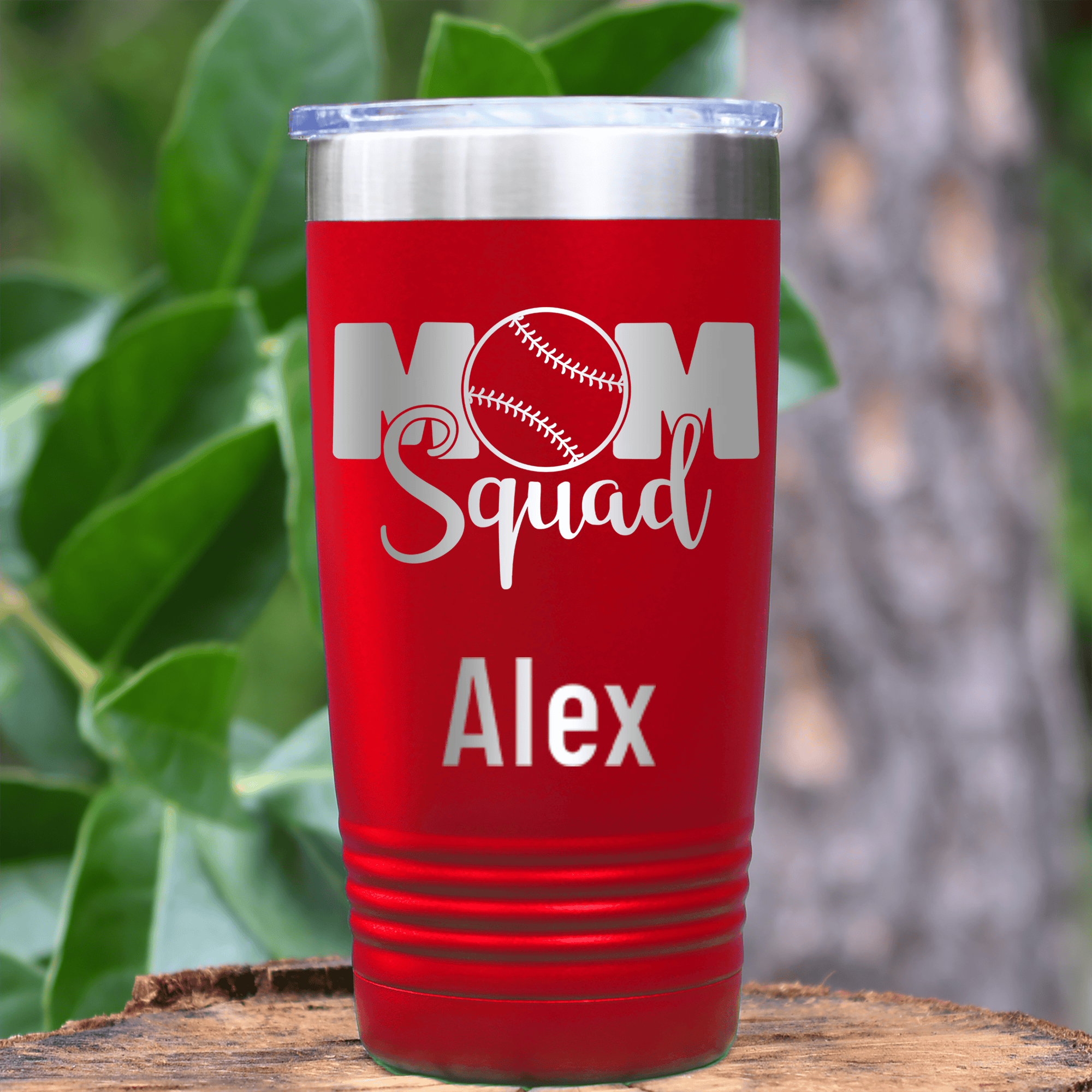 Red Baseball Mom Tumbler With Baseball Mom Squad Design