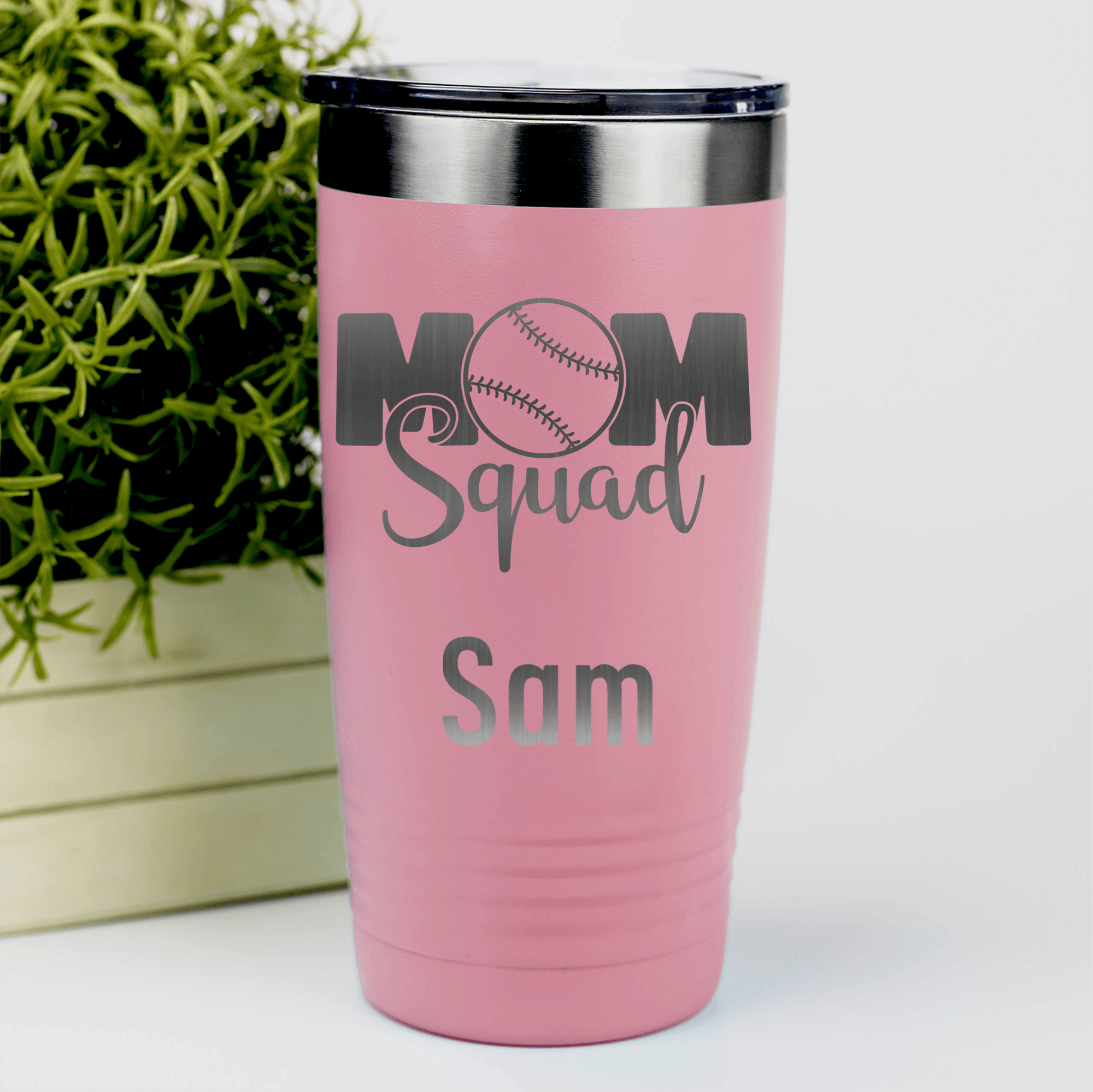 Salmon Baseball Mom Tumbler With Baseball Mom Squad Design