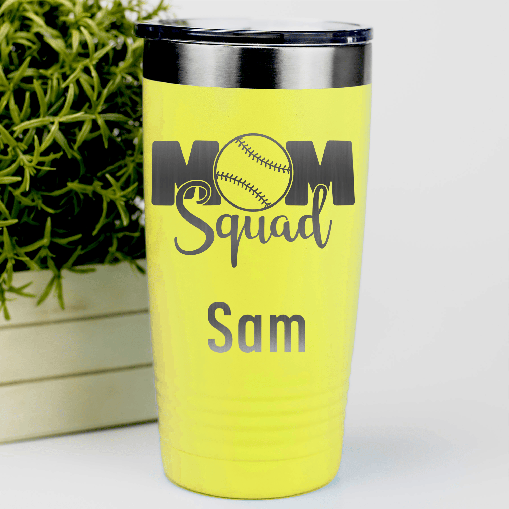 Yellow Baseball Mom Tumbler With Baseball Mom Squad Design