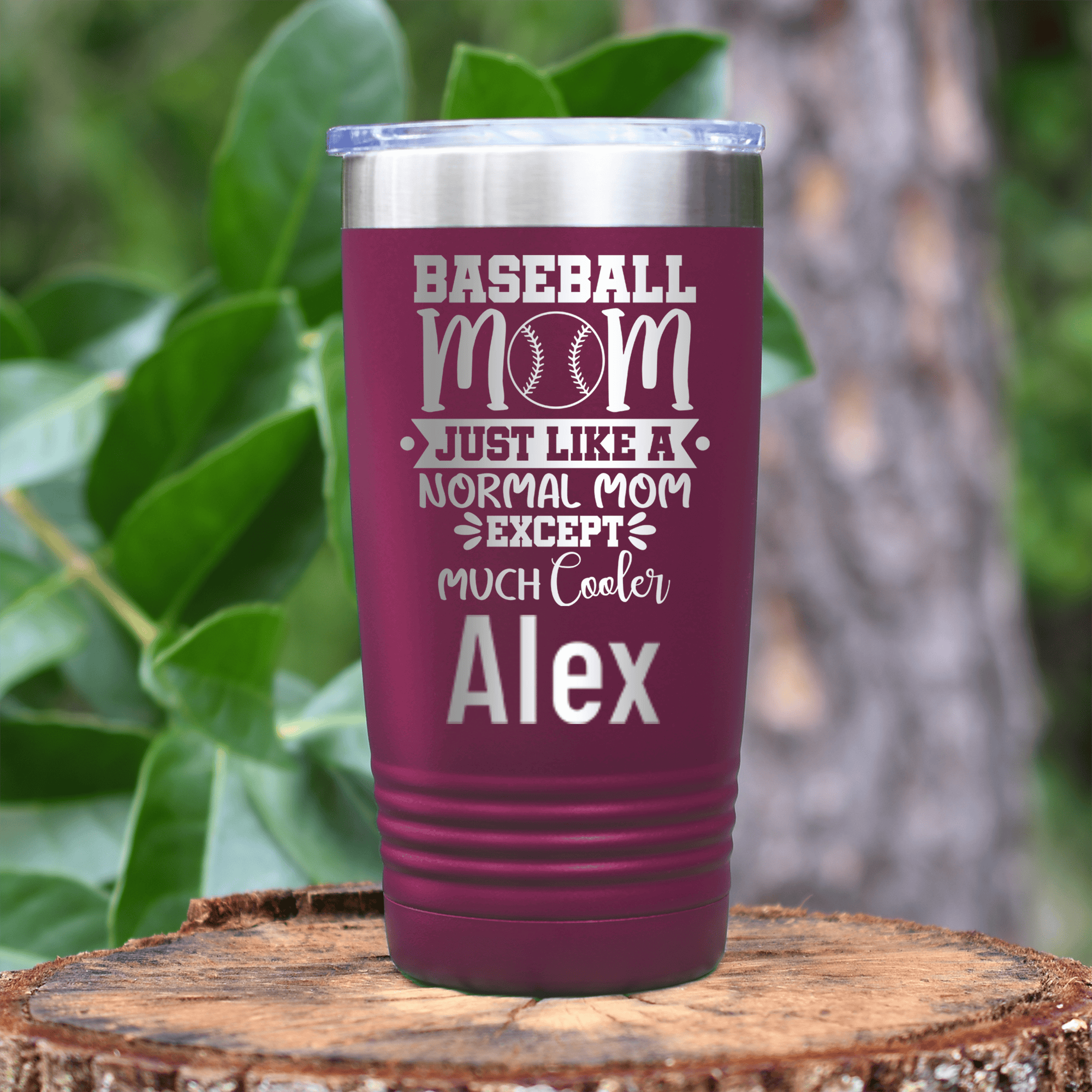 Maroon Baseball Mom Tumbler With Baseball Moms Are Cooler Design