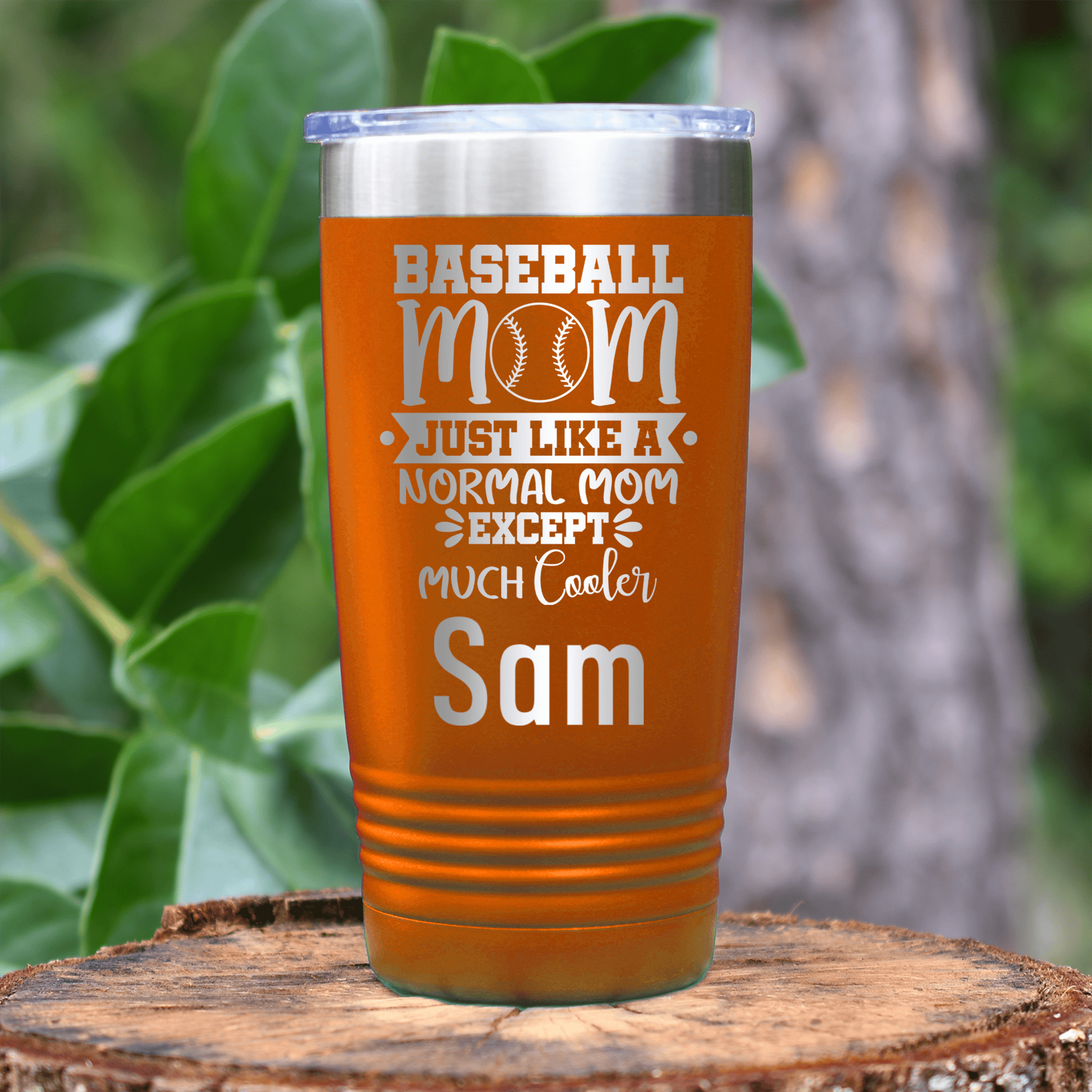 Orange Baseball Mom Tumbler With Baseball Moms Are Cooler Design