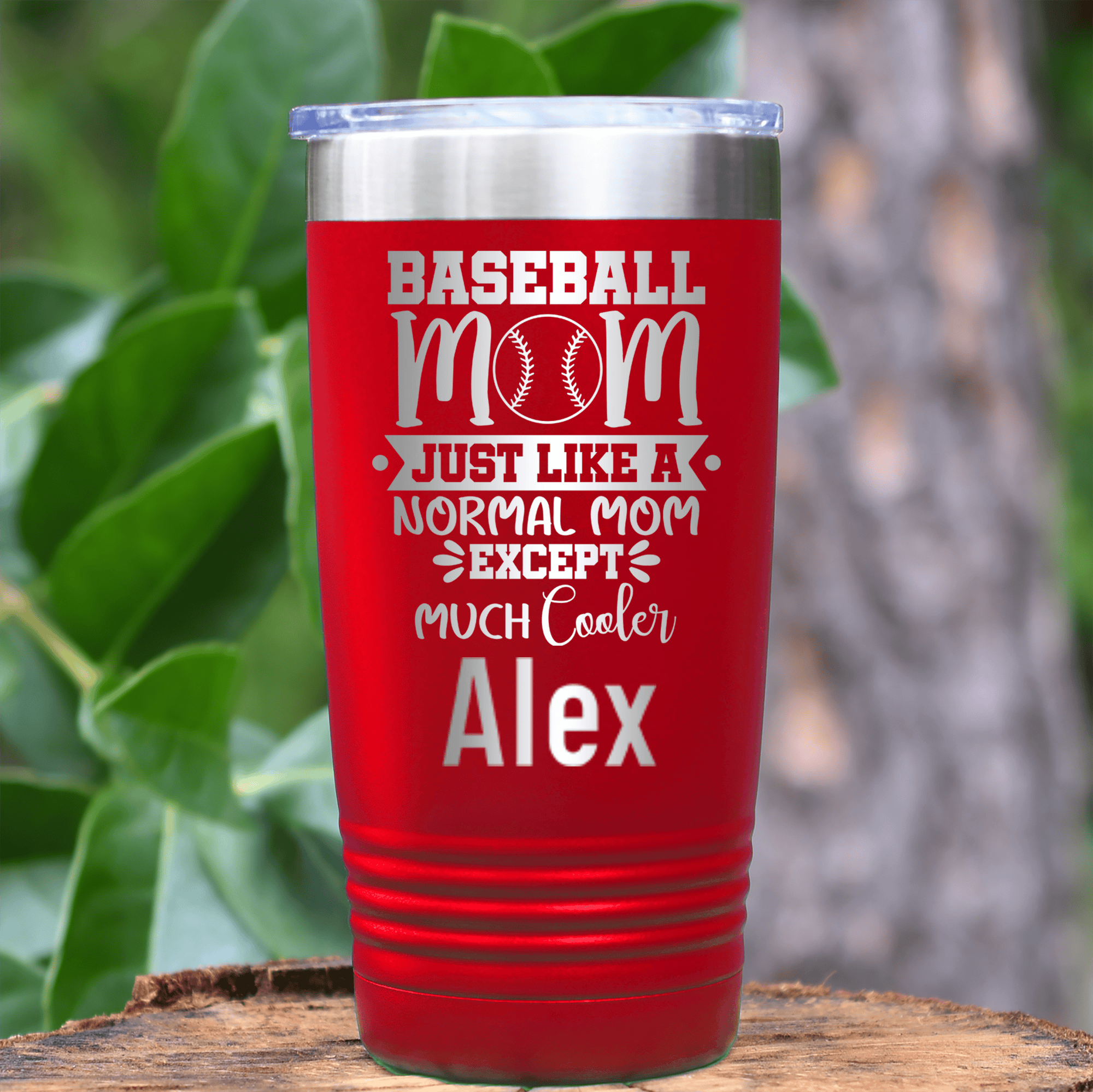 Red Baseball Mom Tumbler With Baseball Moms Are Cooler Design