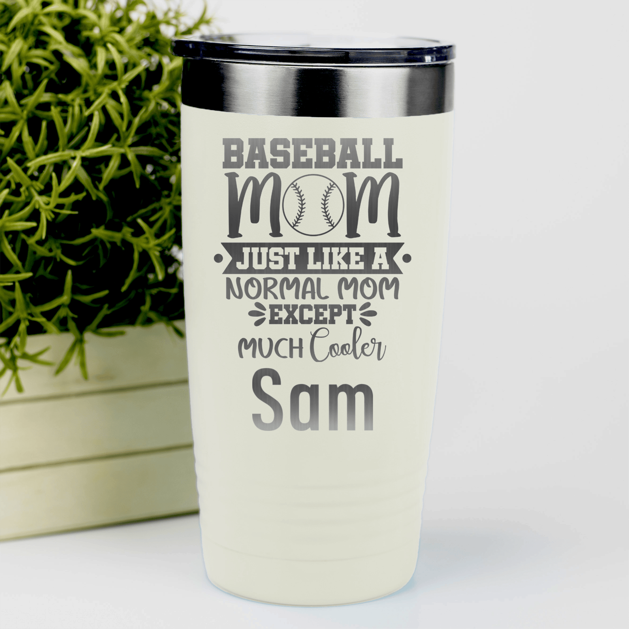 White Baseball Mom Tumbler With Baseball Moms Are Cooler Design