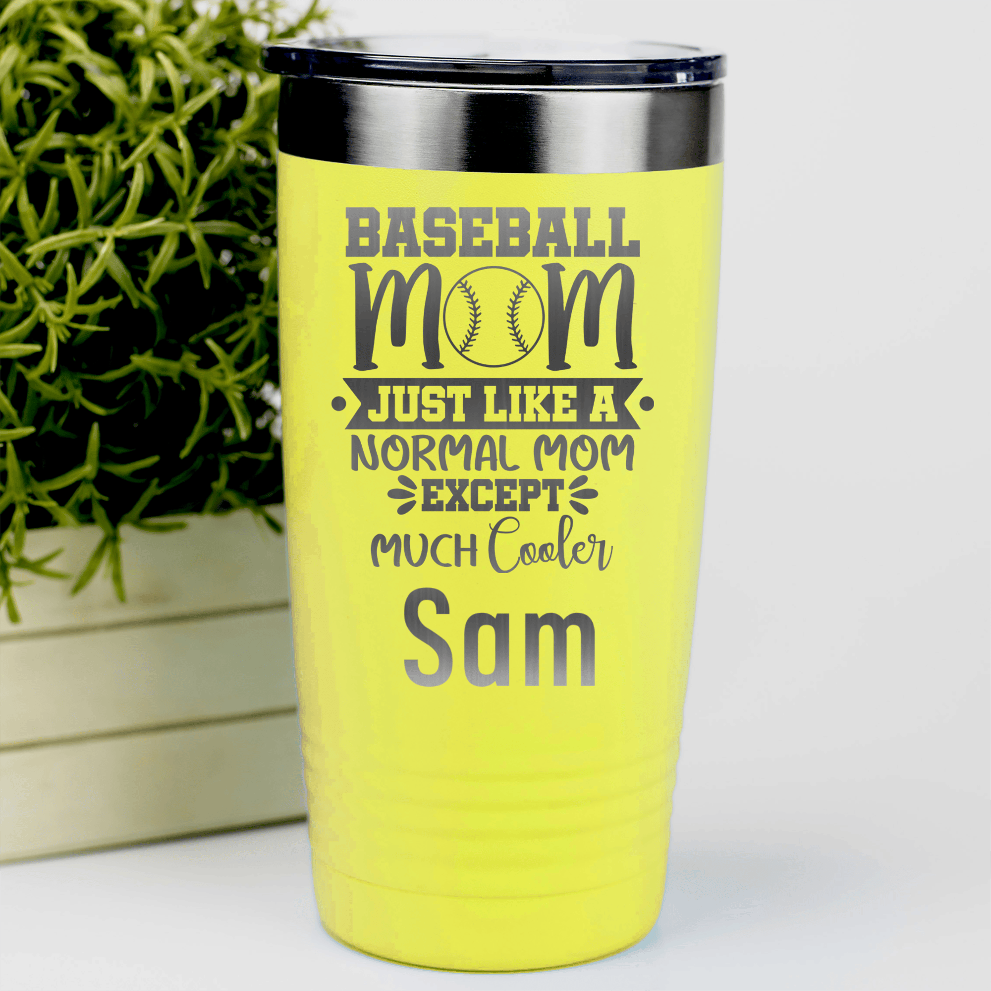 Yellow Baseball Mom Tumbler With Baseball Moms Are Cooler Design