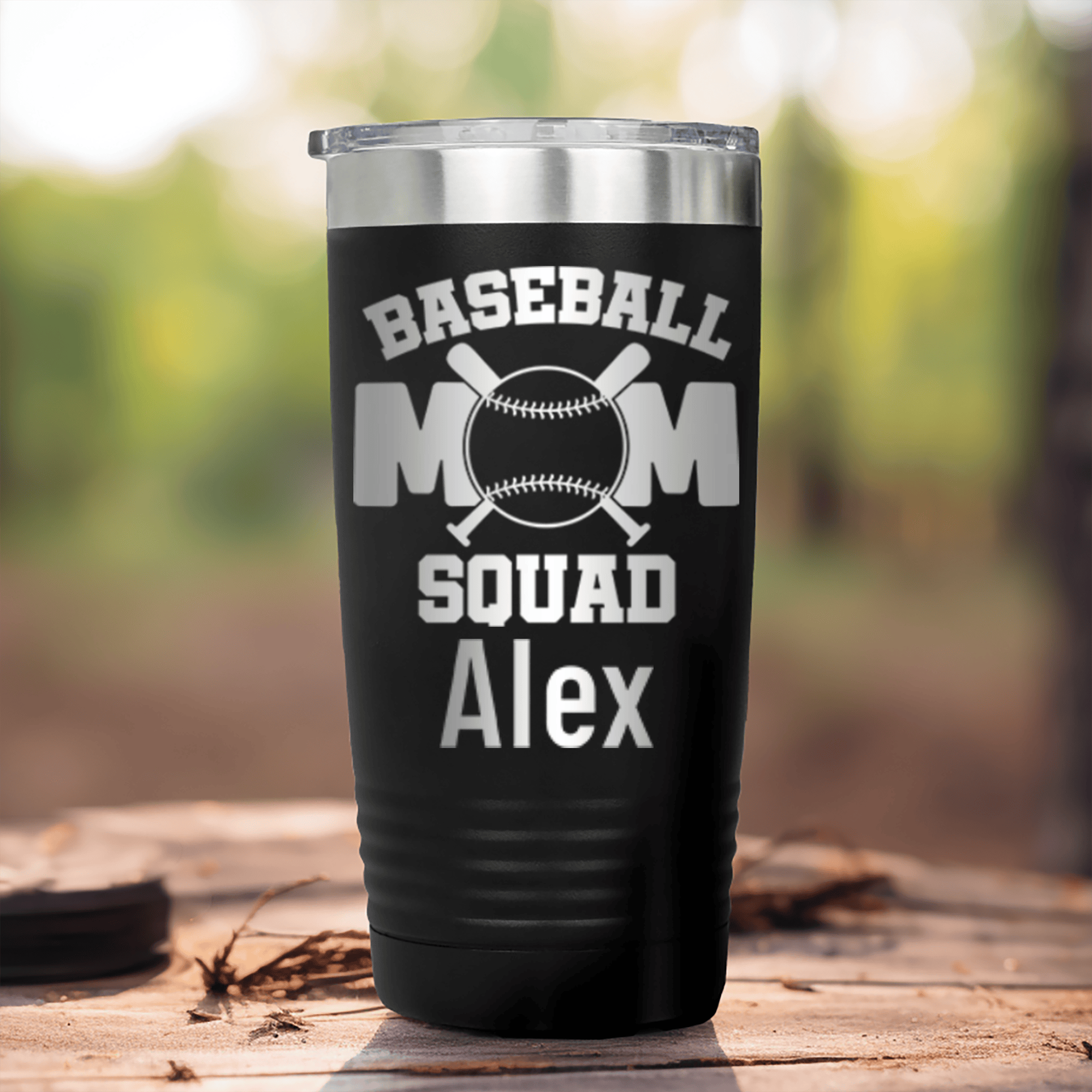 Black Baseball Mom Tumbler With Baseball Squad Moms Design