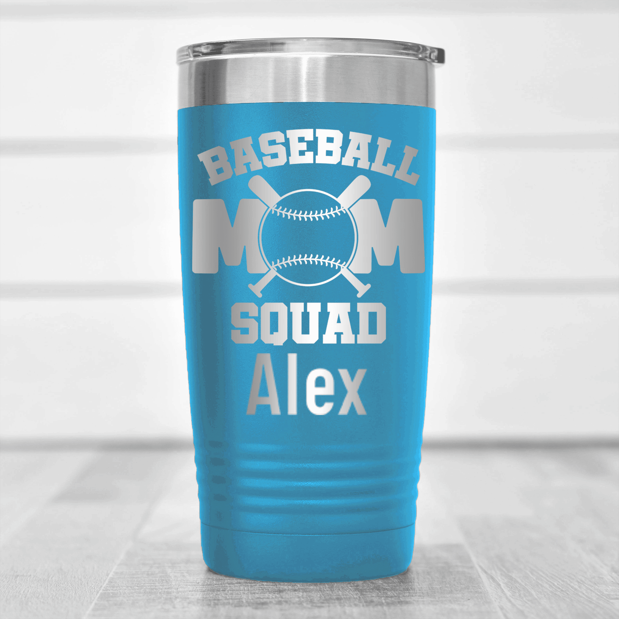 Light Blue Baseball Mom Tumbler With Baseball Squad Moms Design