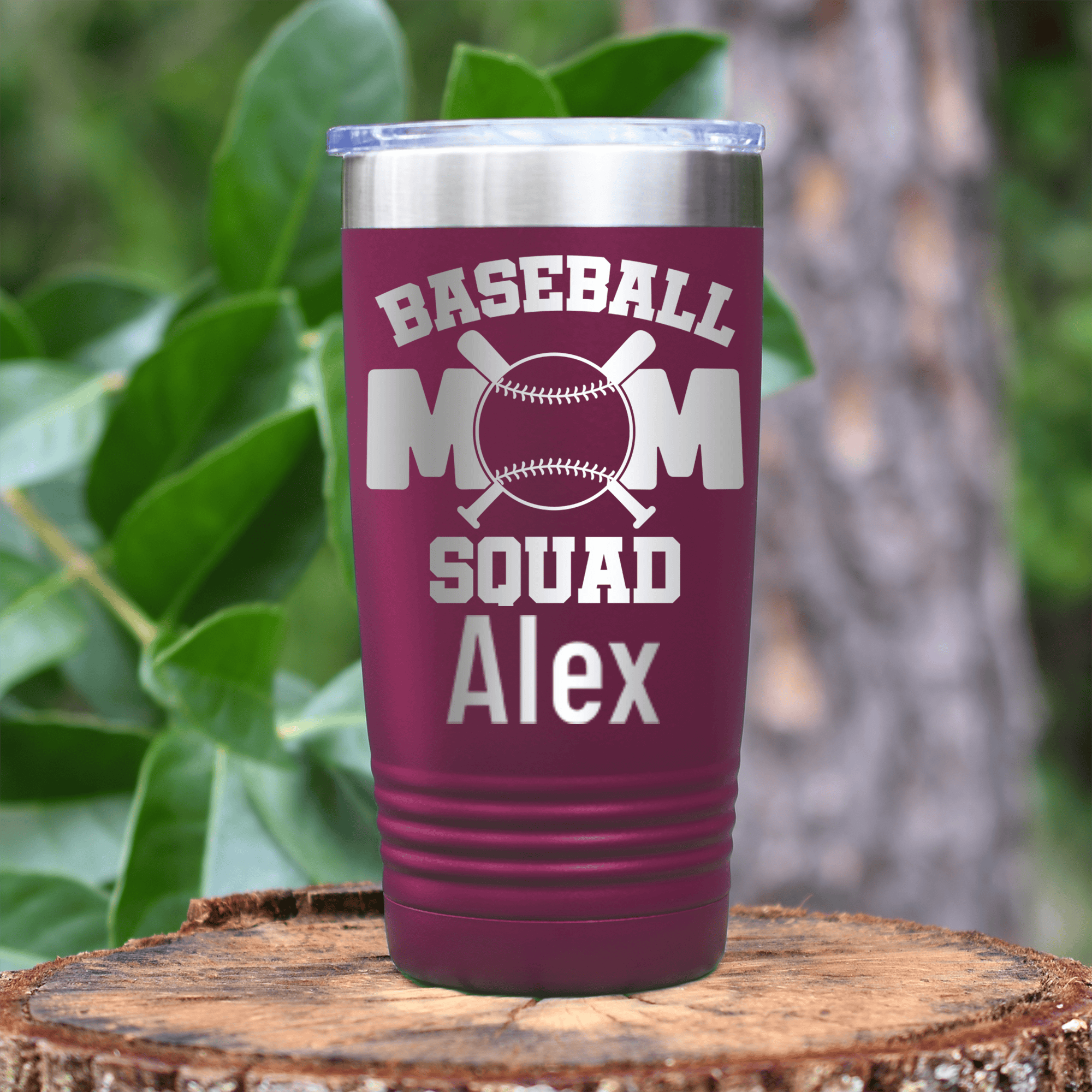 Maroon Baseball Mom Tumbler With Baseball Squad Moms Design