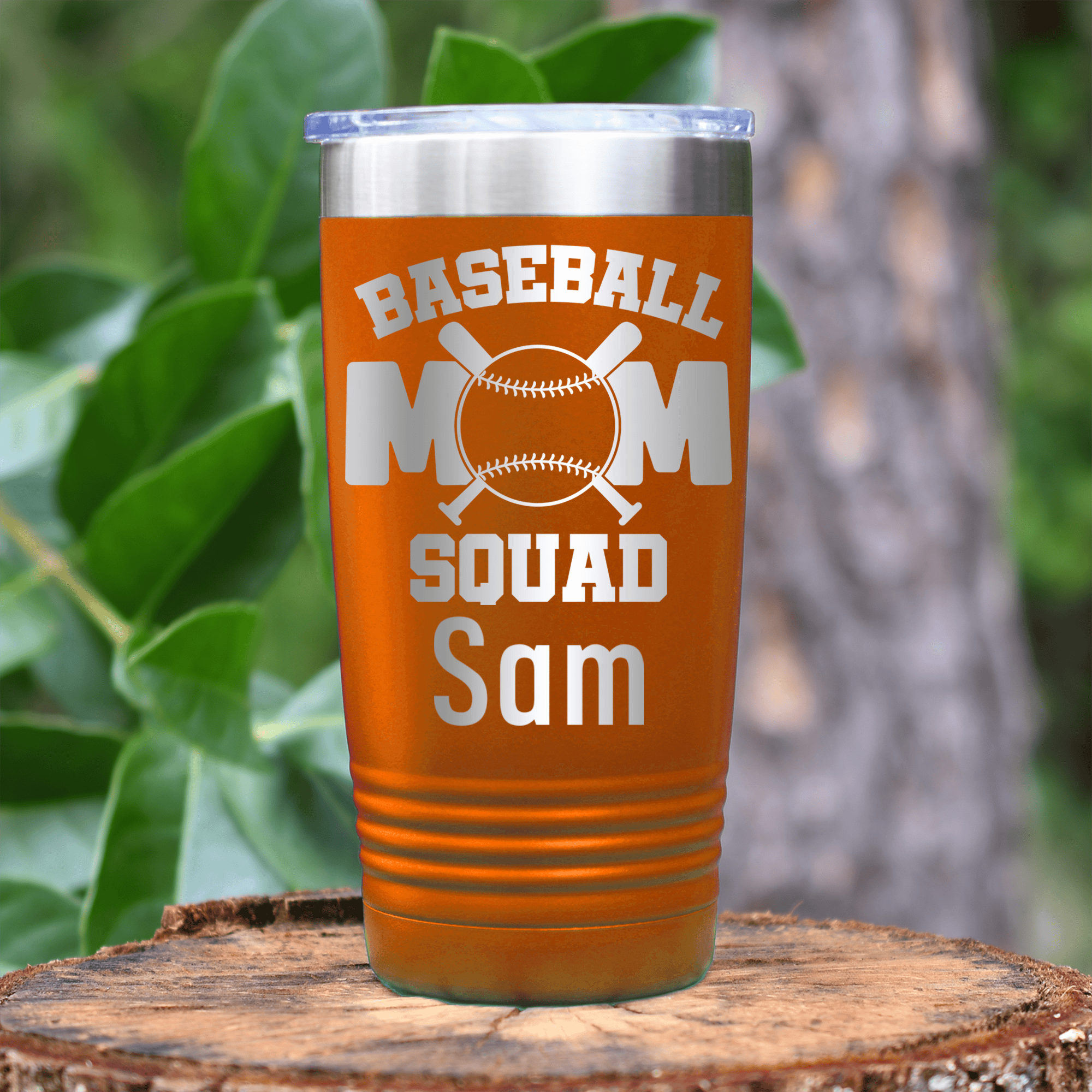 Orange Baseball Mom Tumbler With Baseball Squad Moms Design