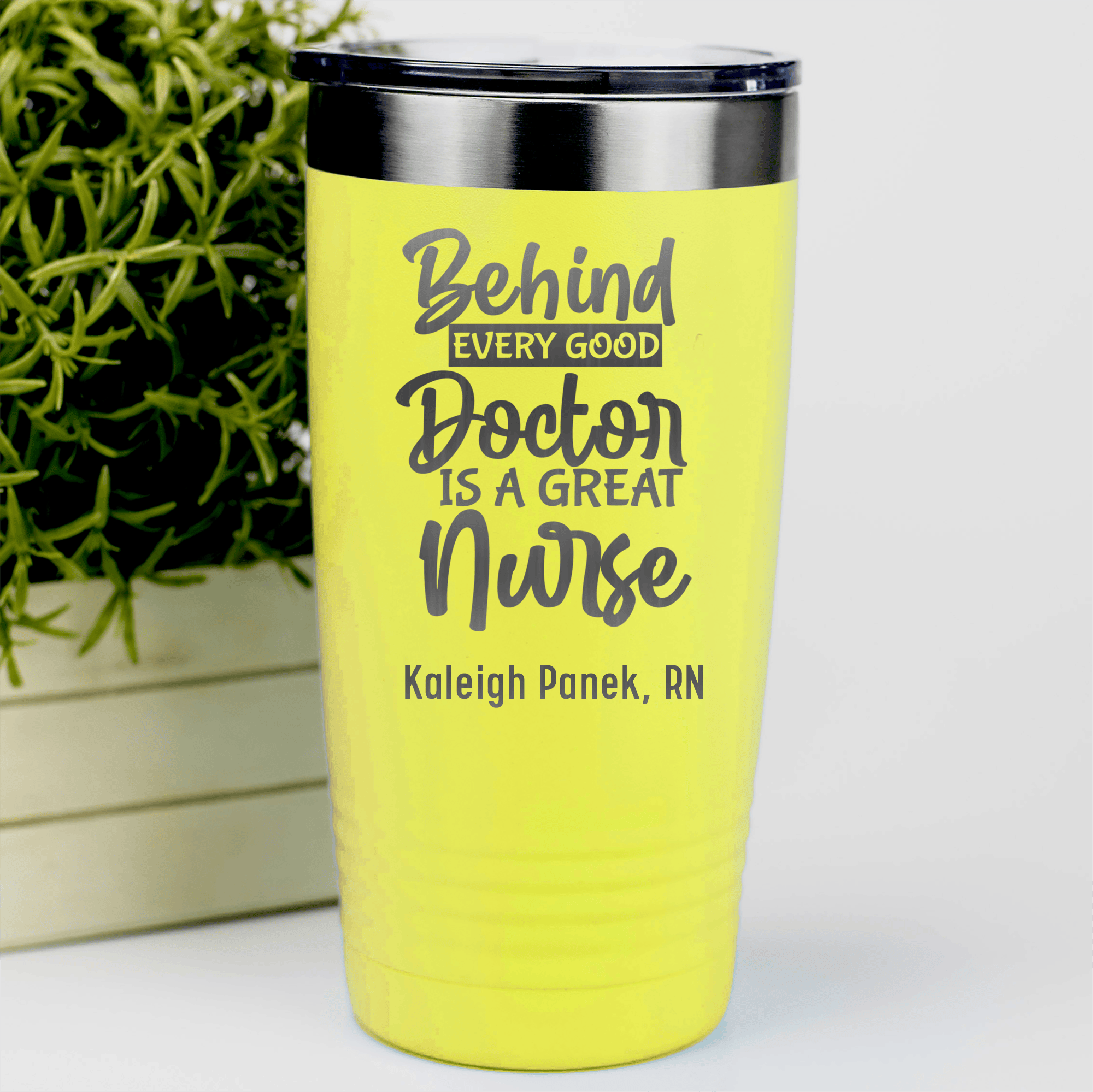 Yellow Nurse Tumbler With Behind Every Doctor Is A Nurse Design