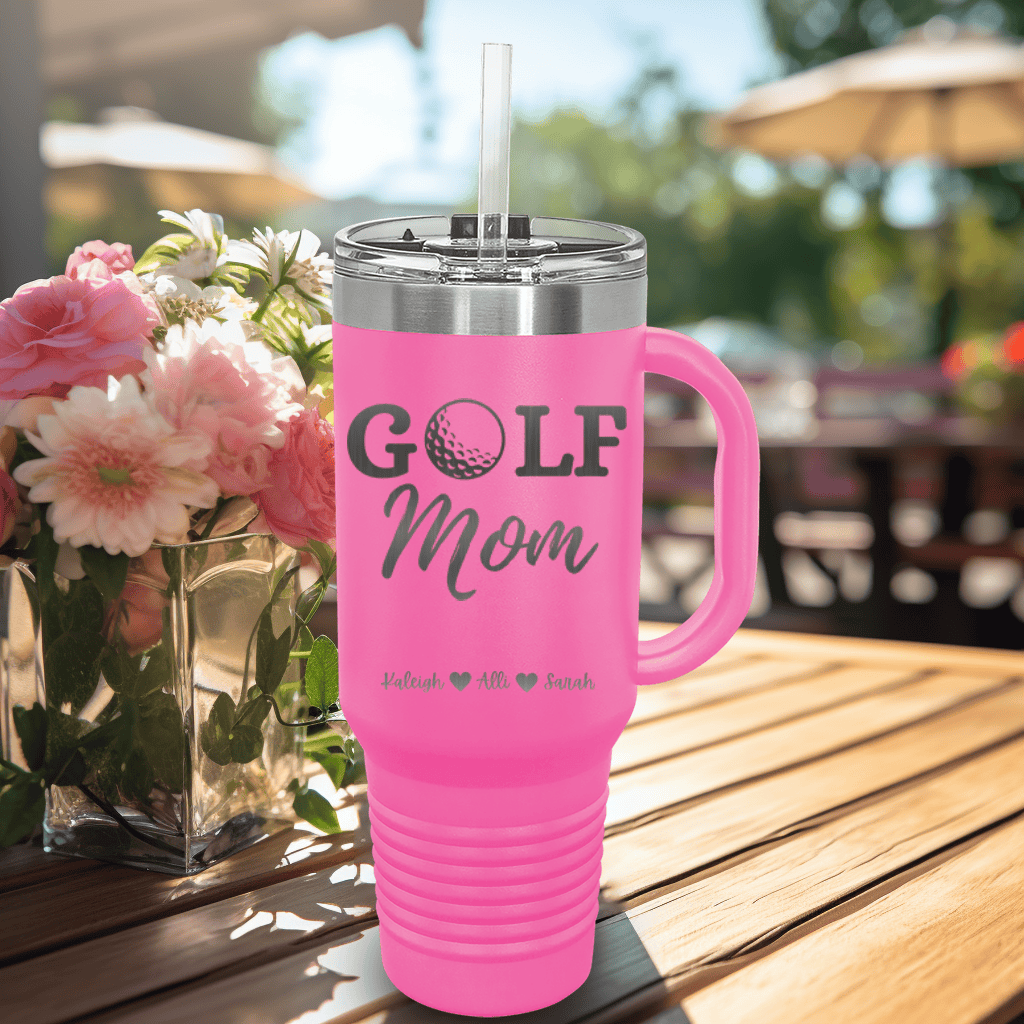 Pink Golf Mom Travel Mug With Handle With Best Golf Mom Design