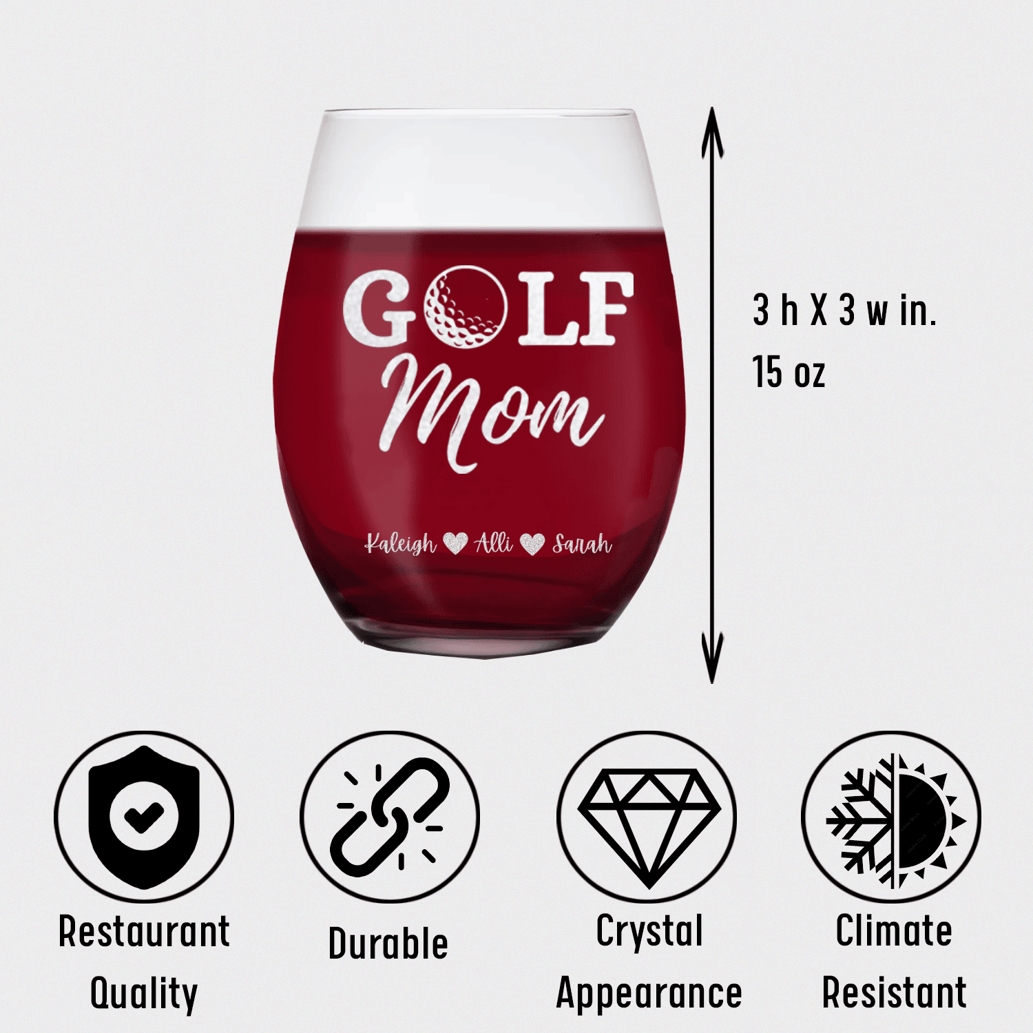 Best Golf Mom Stemless Wine Glass