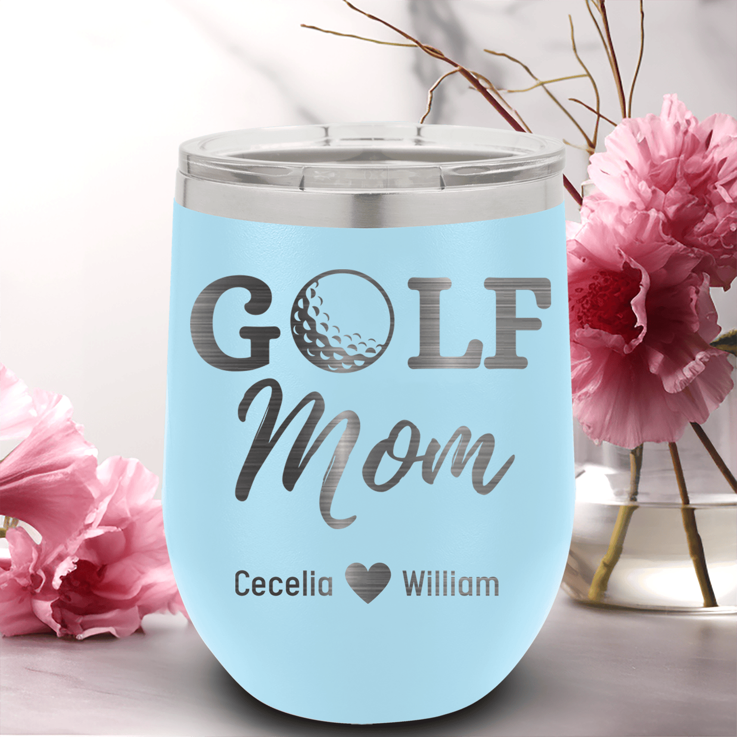 Light Blue Golf Mom Wine Tumbler With Best Golf Mom Design