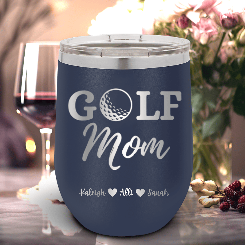 Navy Golf Mom Wine Tumbler With Best Golf Mom Design