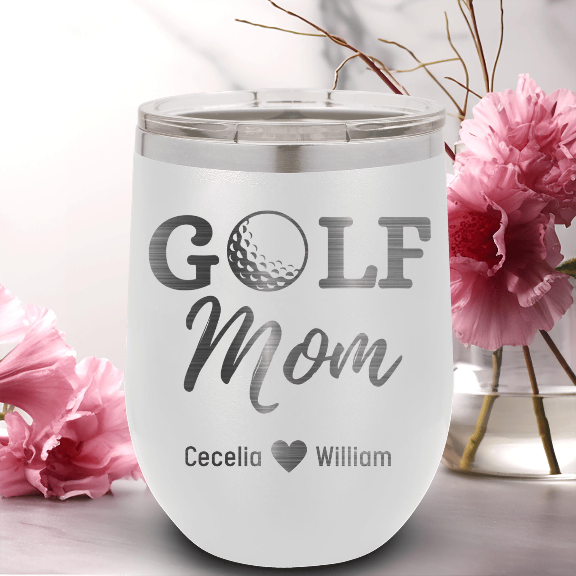 White Golf Mom Wine Tumbler With Best Golf Mom Design