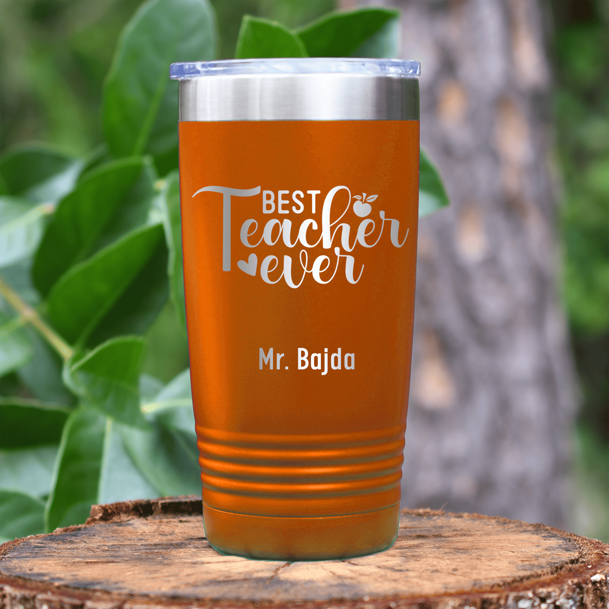 Orange Teacher Tumbler With Best Teacher Every Script Design