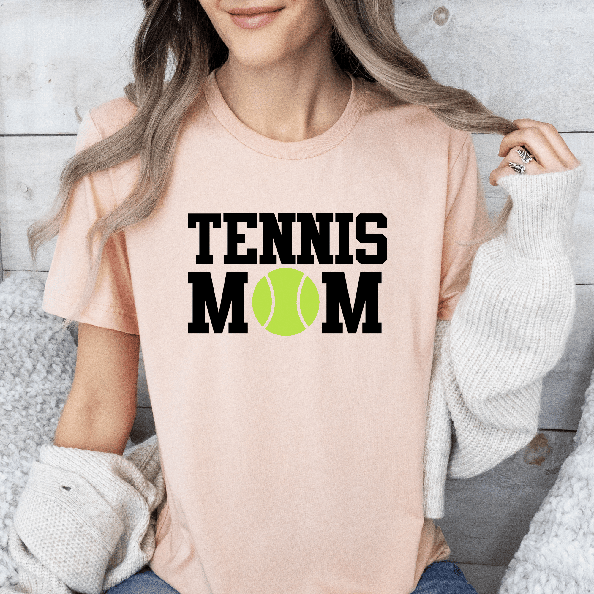 Womens Heather Peach T Shirt with Best-Tennis-Mom design