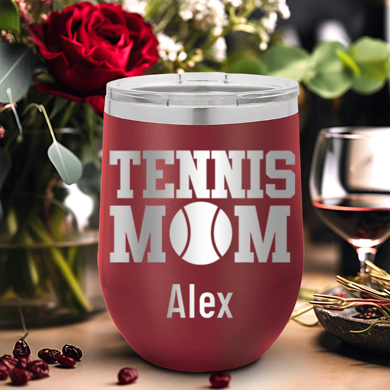 Maroon Tennis For Her Wine Tumbler With Best Tennis Mom Design