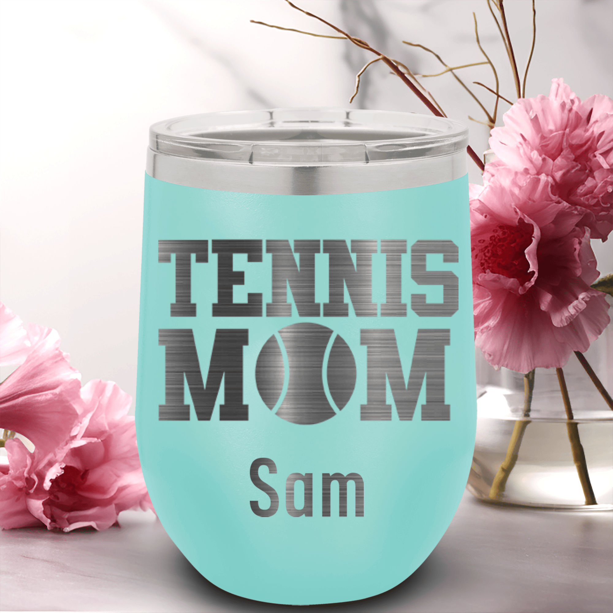 Teal Tennis For Her Wine Tumbler With Best Tennis Mom Design