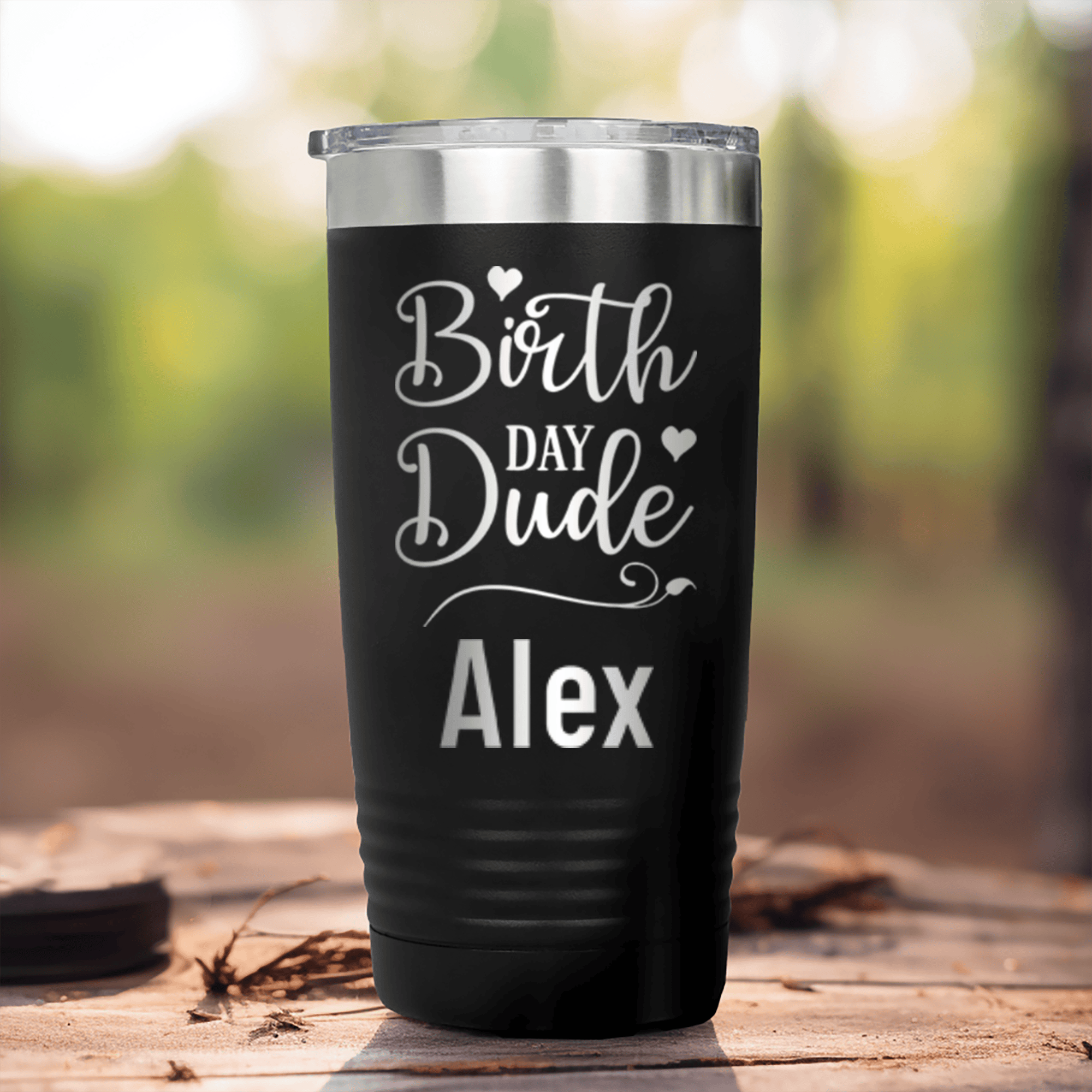 Black Birthday Tumbler With Birth Day Dude Design