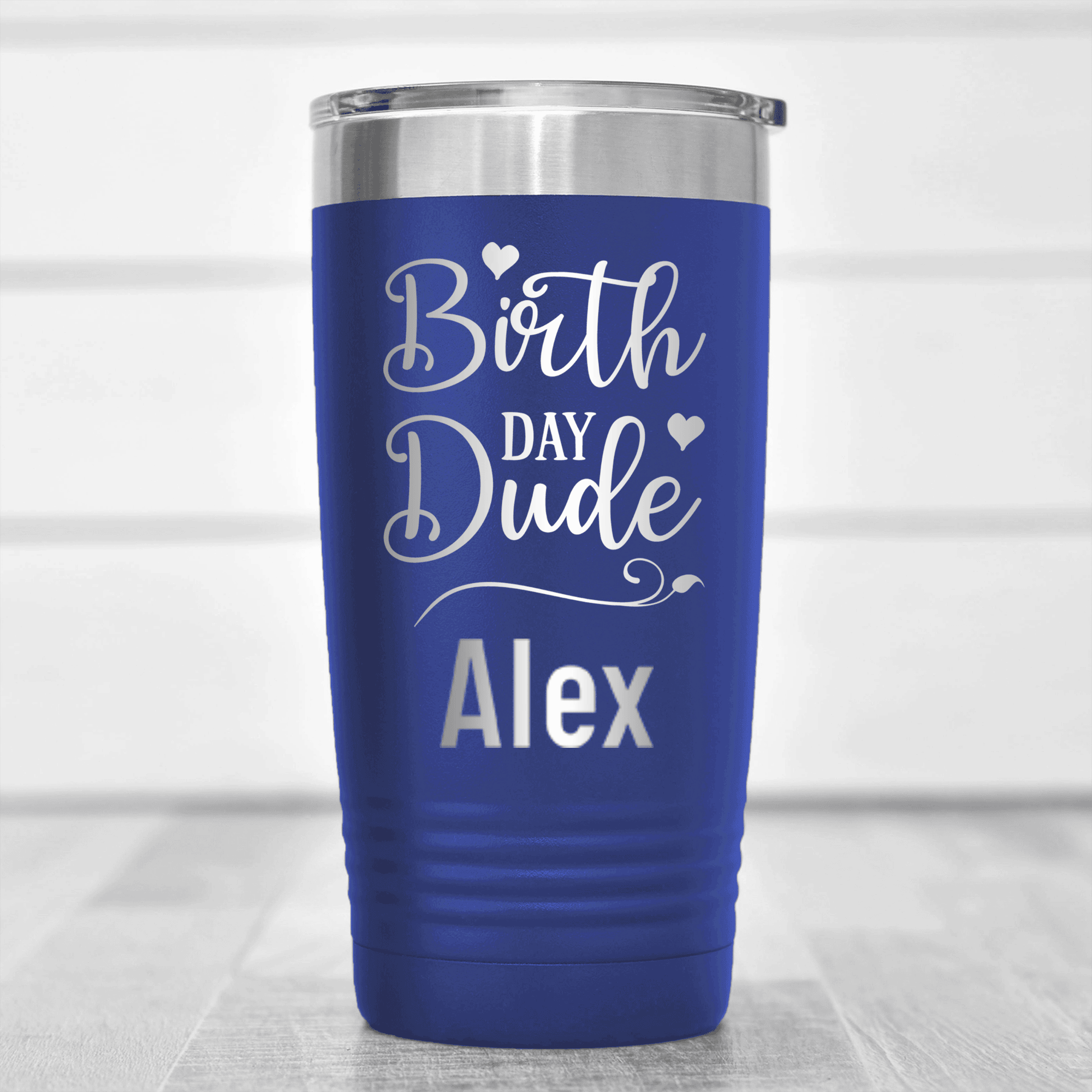 Blue Birthday Tumbler With Birth Day Dude Design