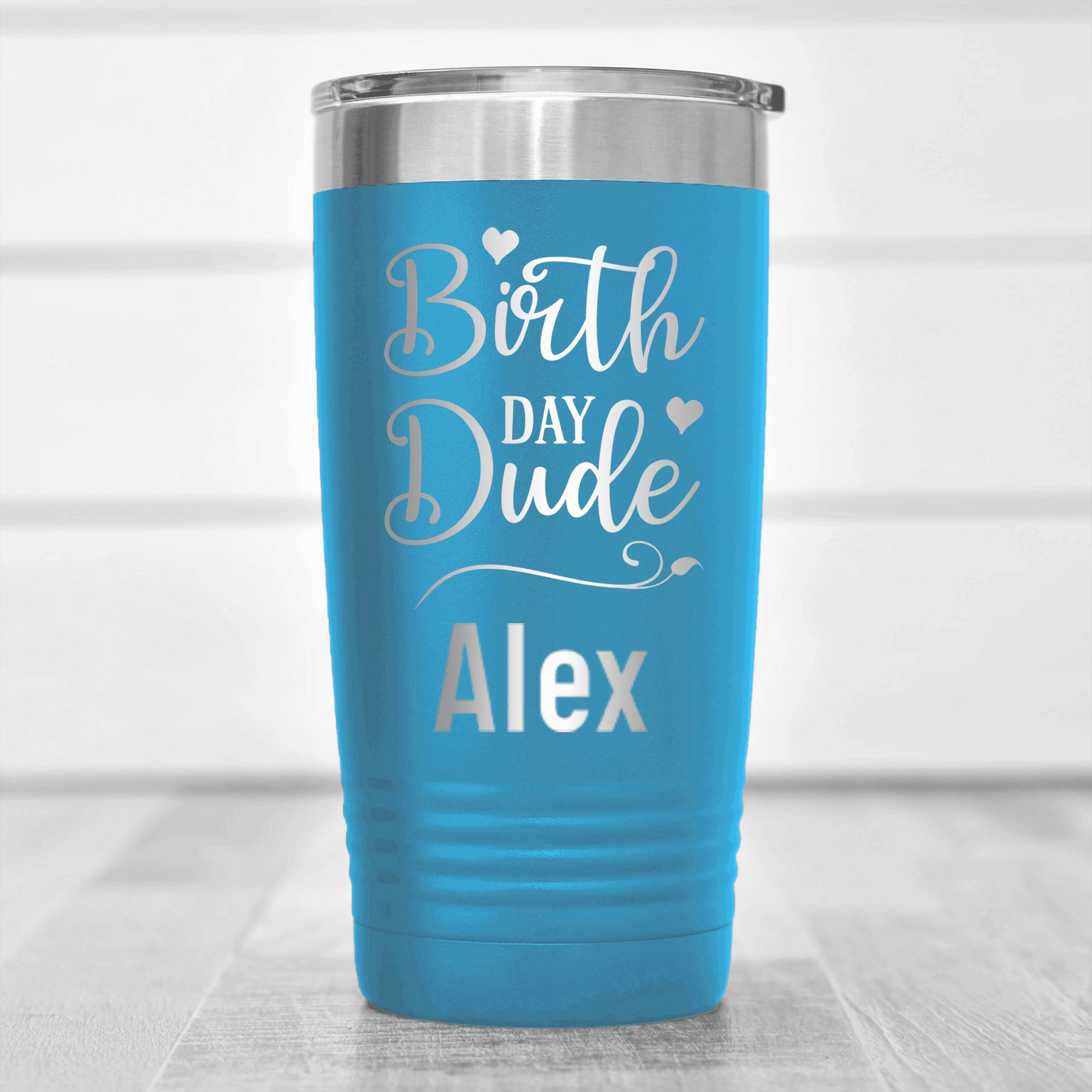 Light Blue Birthday Tumbler With Birth Day Dude Design