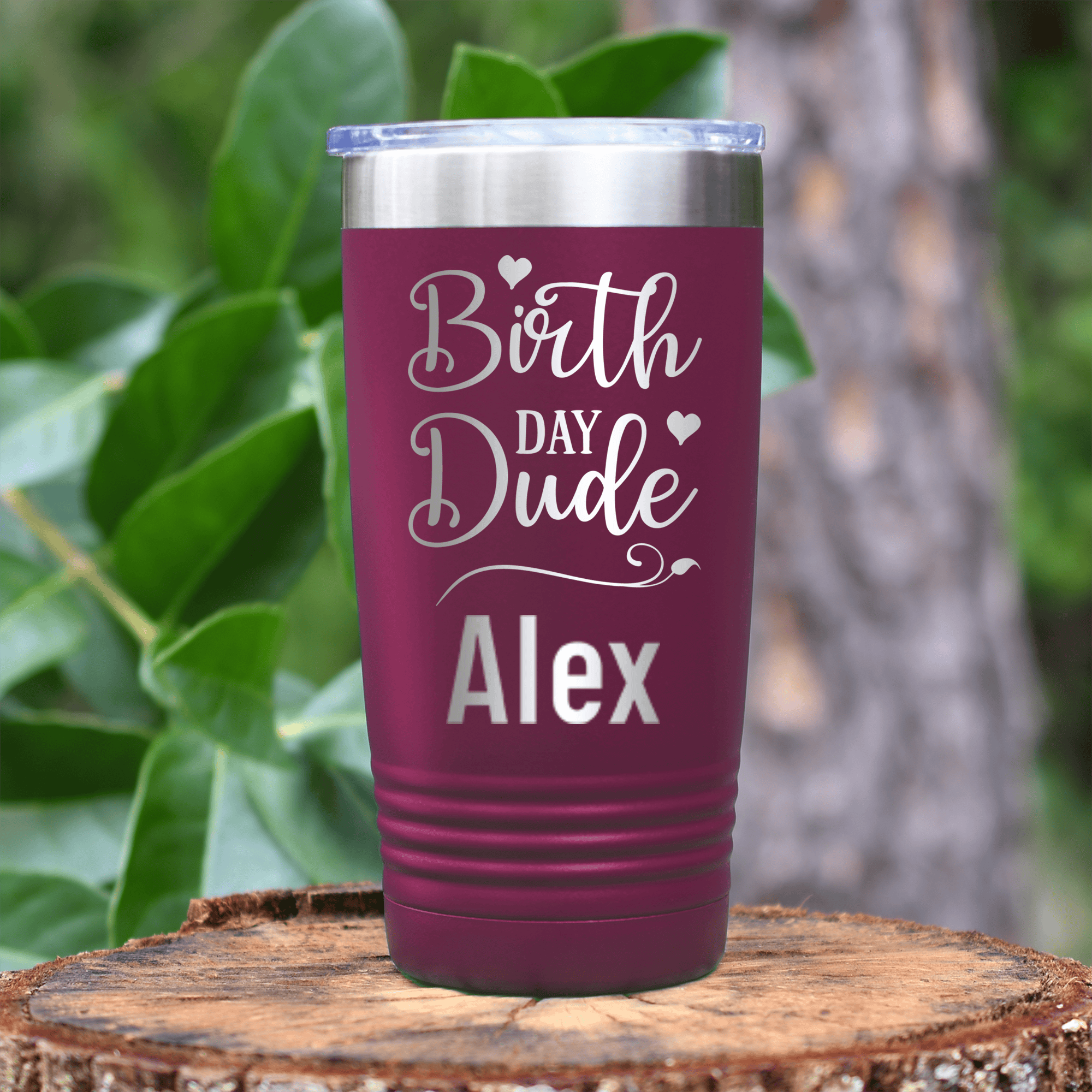 Maroon Birthday Tumbler With Birth Day Dude Design