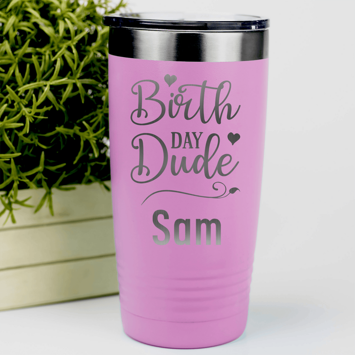 Pink Birthday Tumbler With Birth Day Dude Design