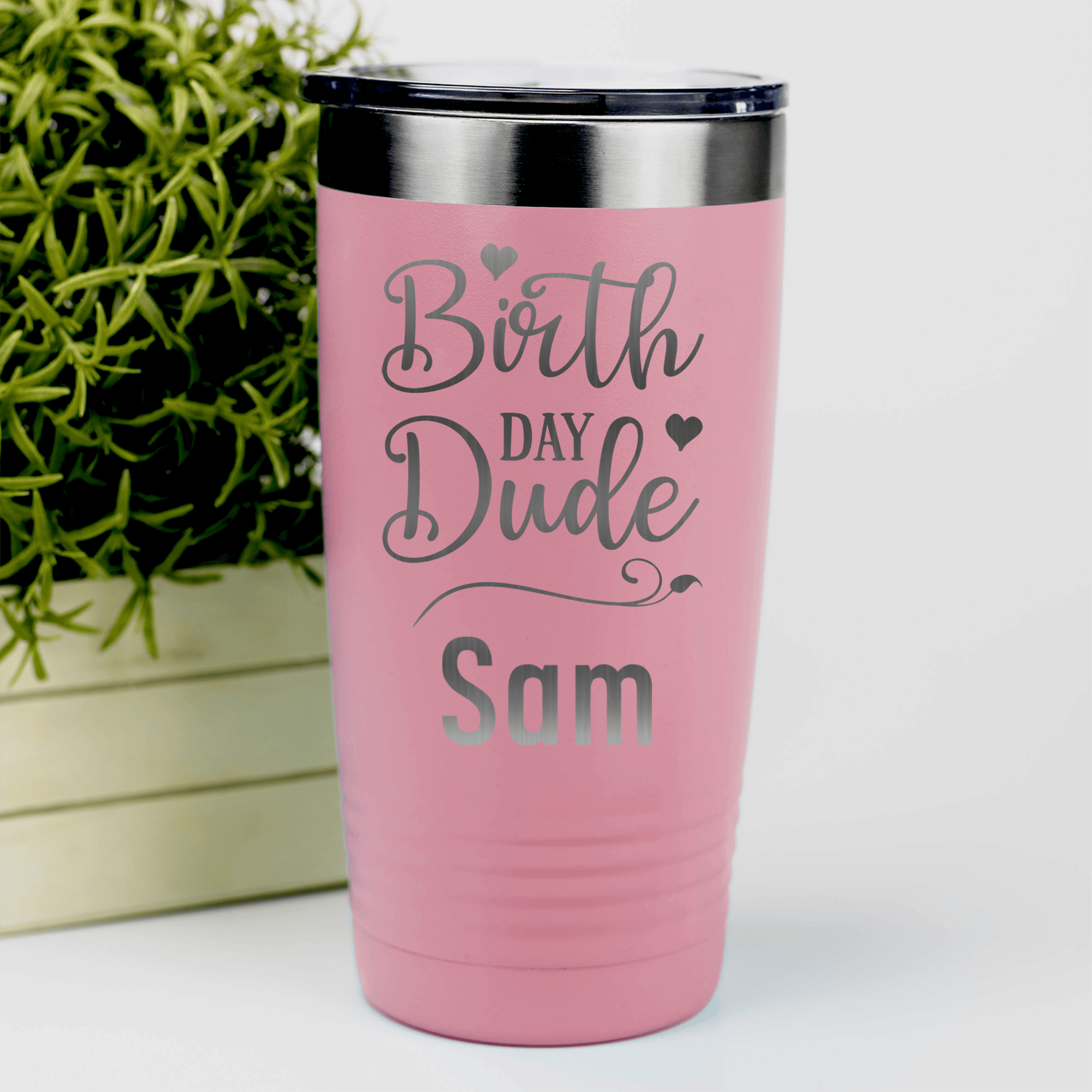 Salmon Birthday Tumbler With Birth Day Dude Design