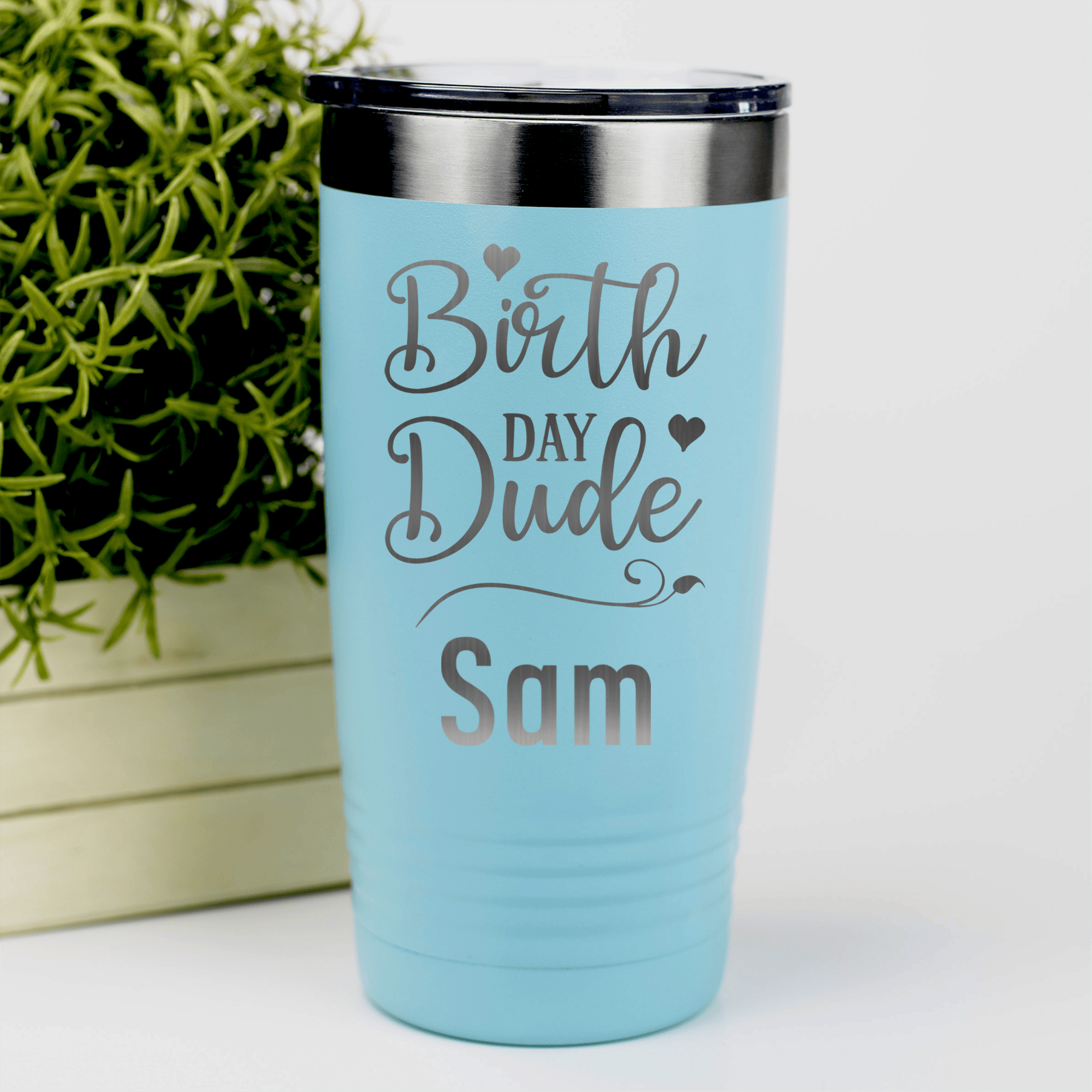 Teal Birthday Tumbler With Birth Day Dude Design