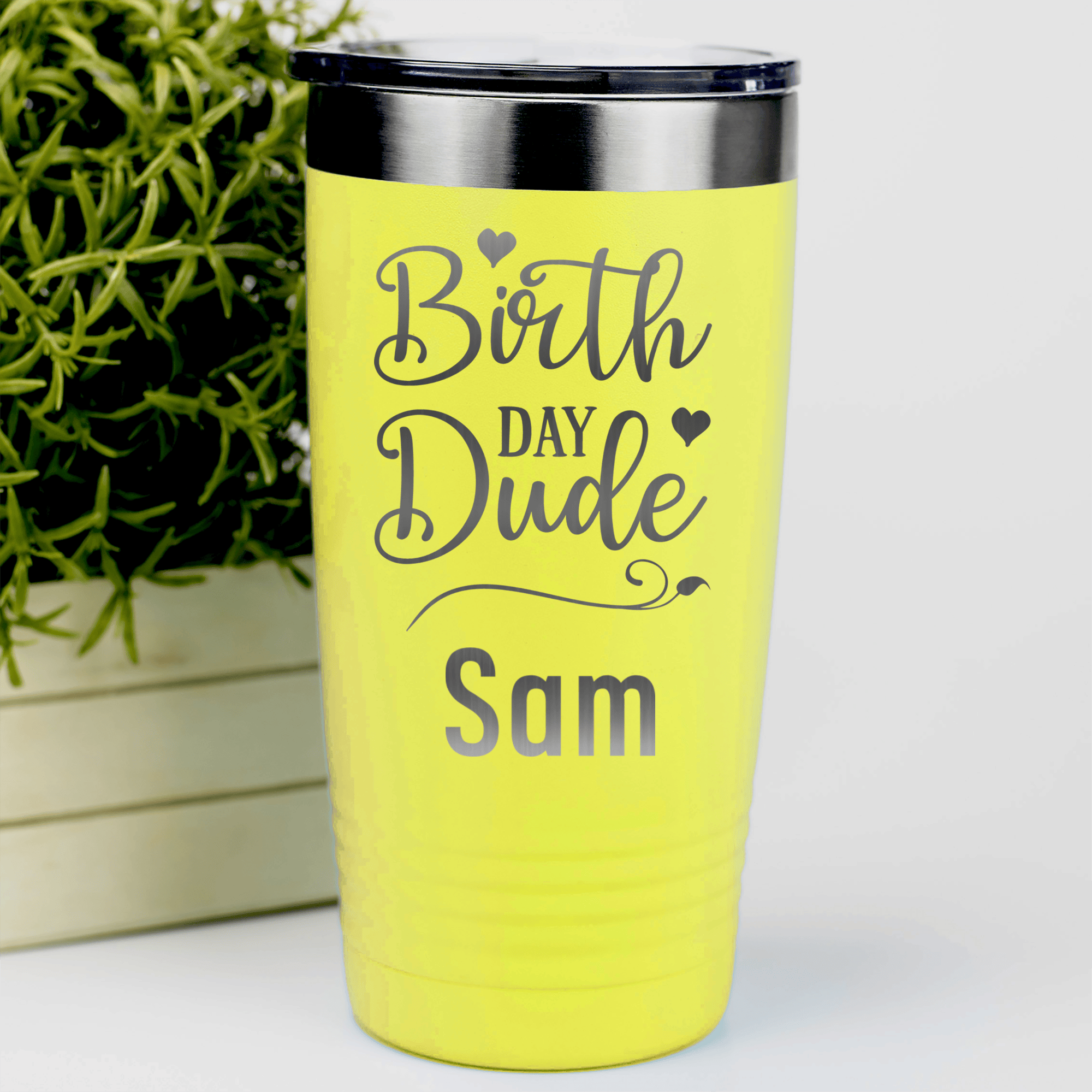 Yellow Birthday Tumbler With Birth Day Dude Design