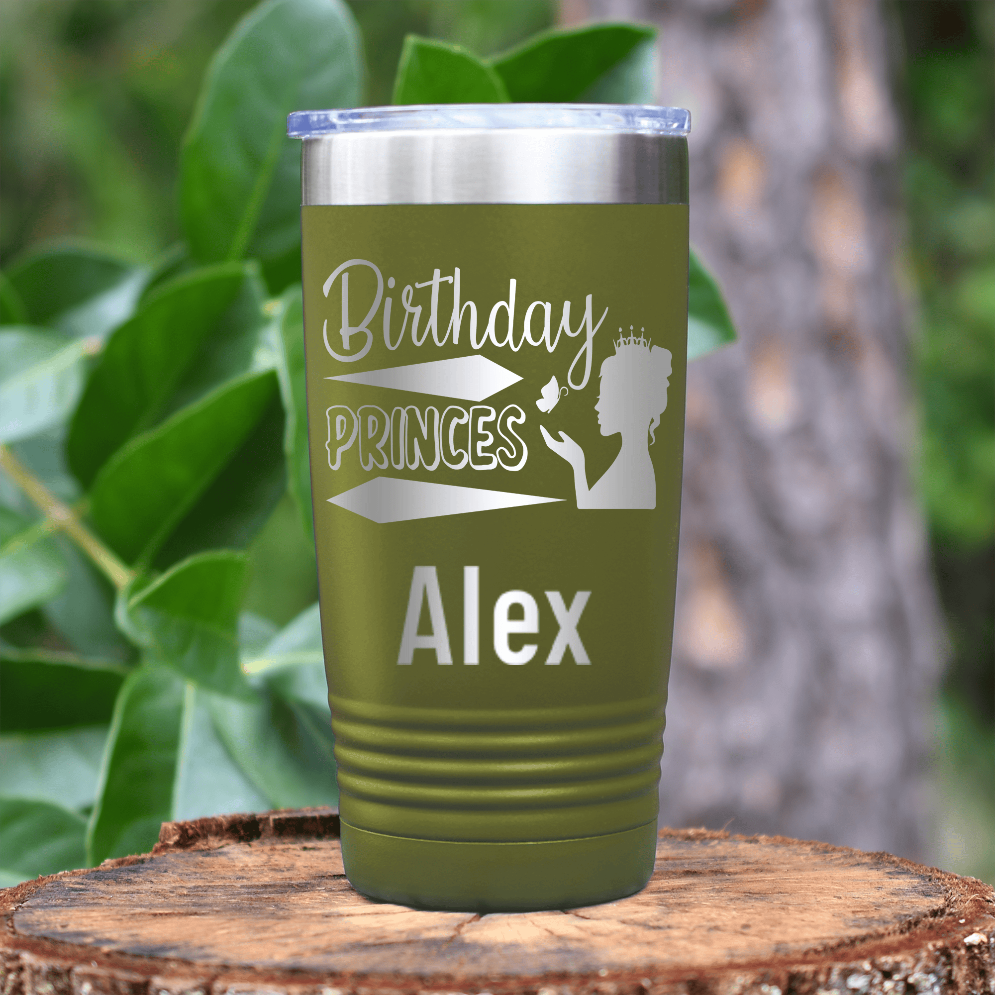 Military Green Birthday Tumbler With Birthday Princess Design Design